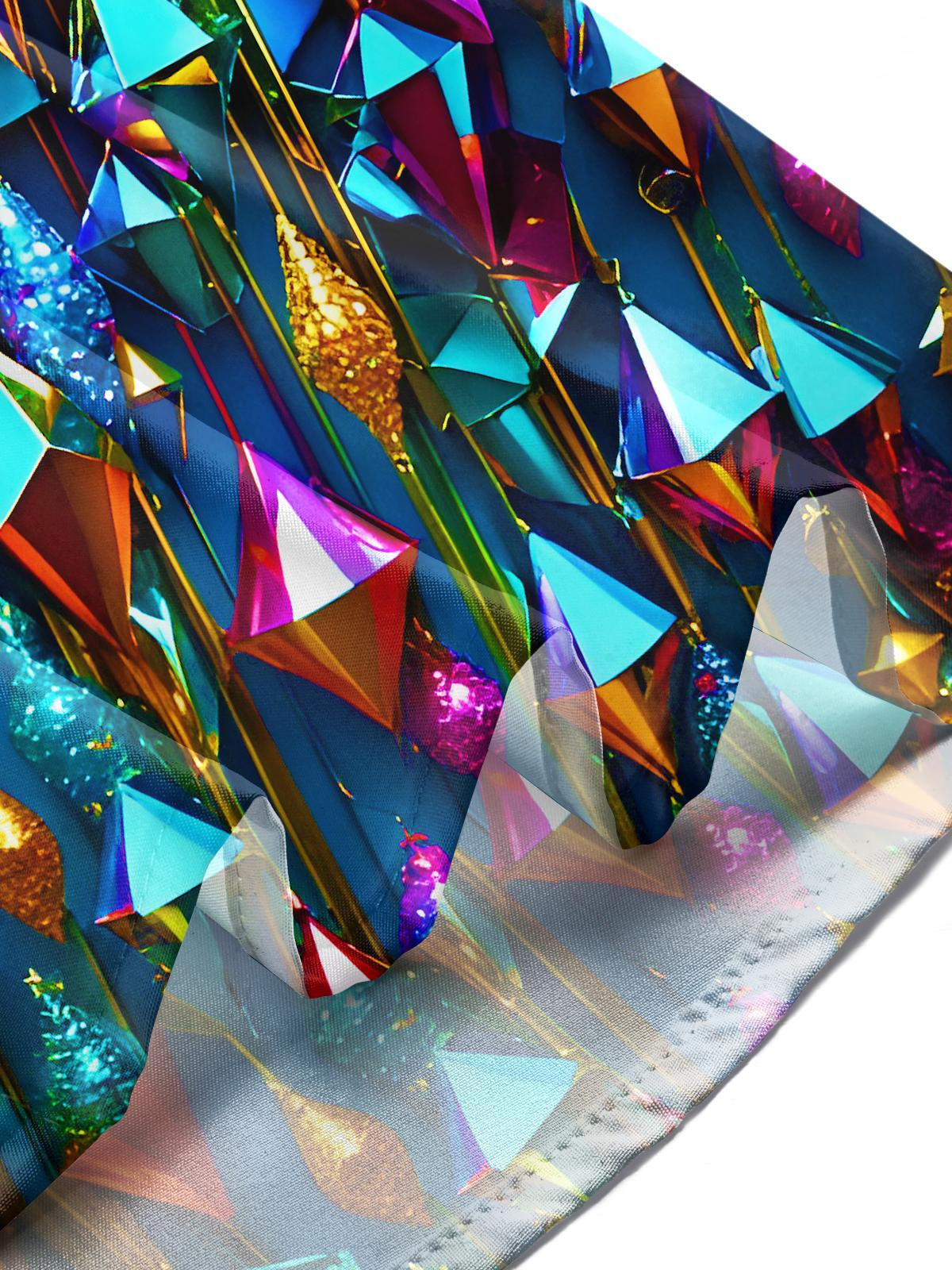 Shiny Colorful Metallic-textured Geometric Pyramids Men's Pocket Long Sleeve Shirts