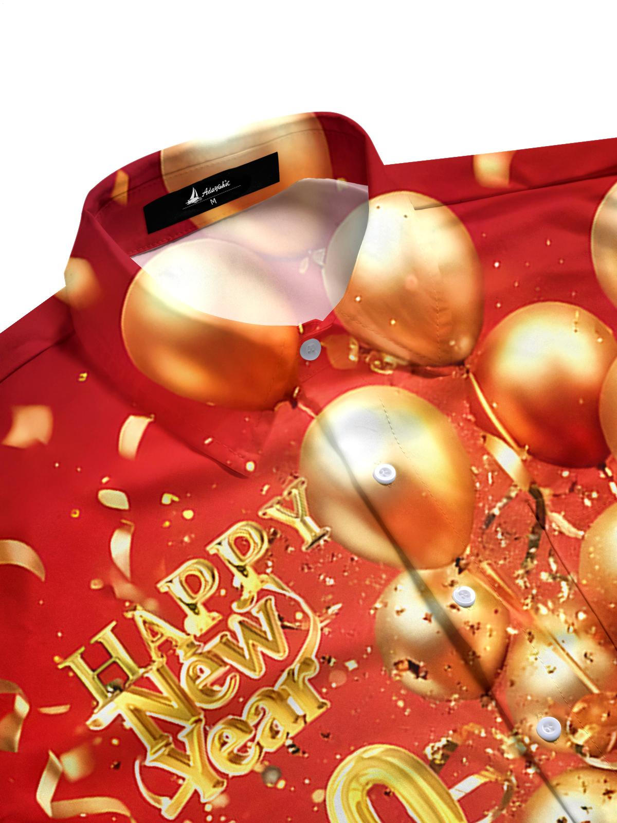 2026 New Year Balloon Men's Pocket Short Sleeve Shirts