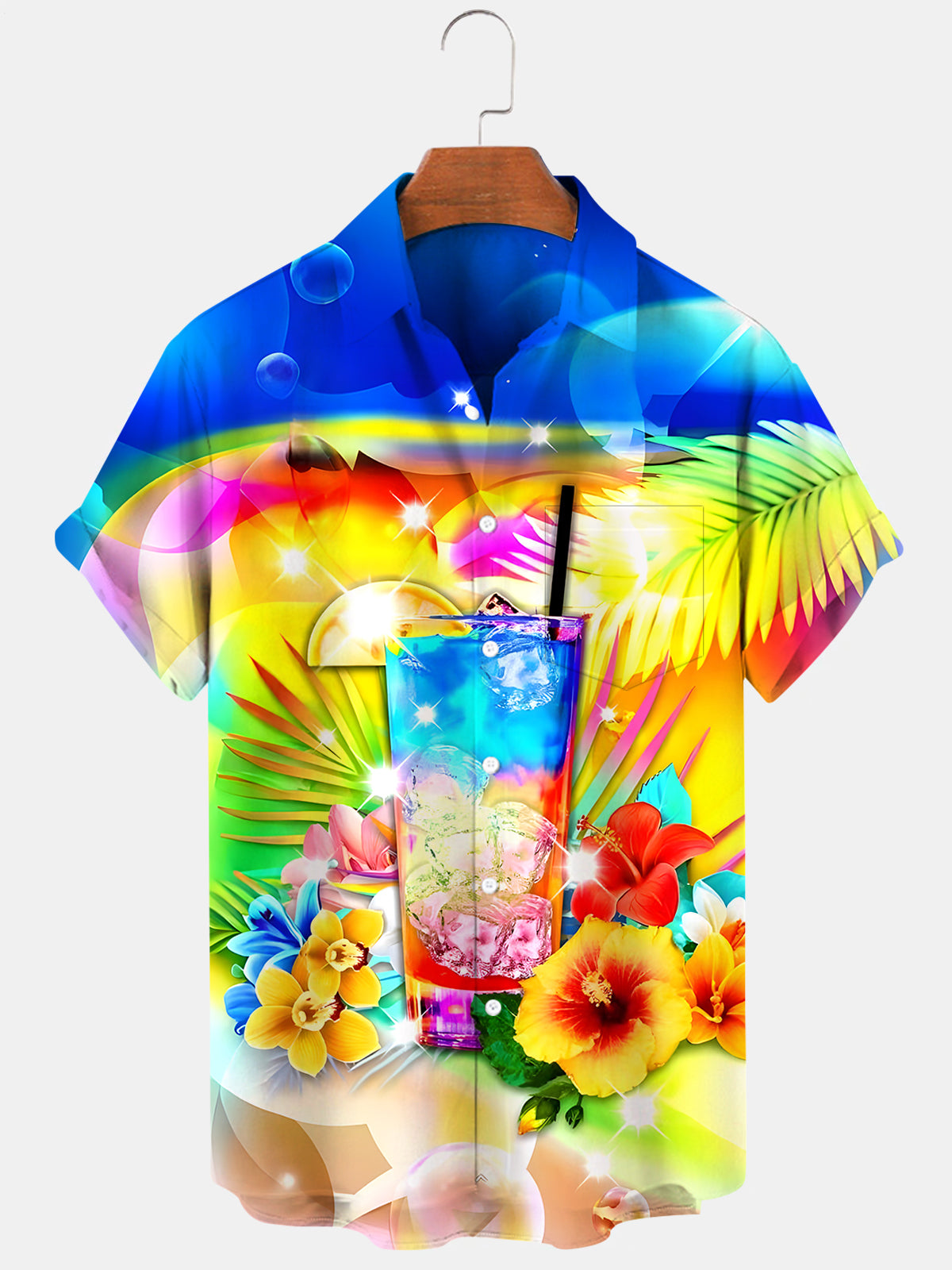 Hawaiian Drink Men's Pocket Short Sleeve Shirts