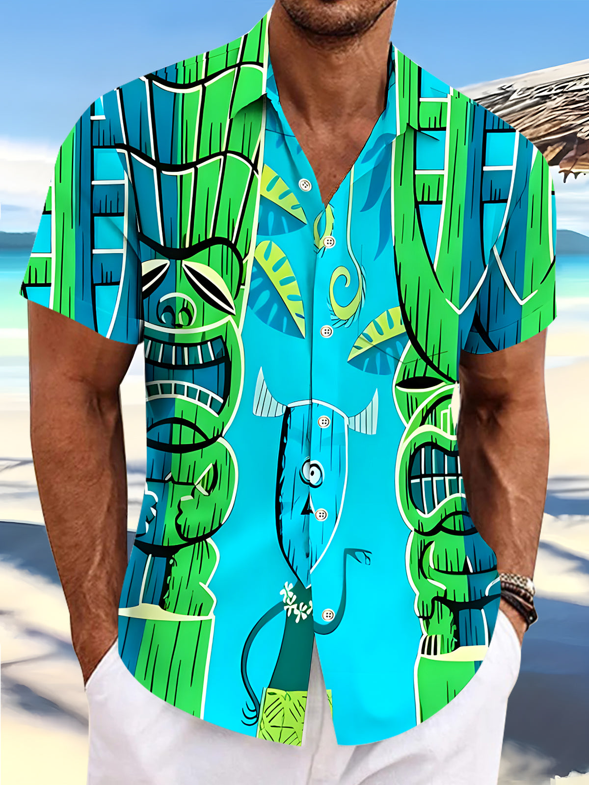 Hawaiian Tiki Men's Pocket Short Sleeve Shirts