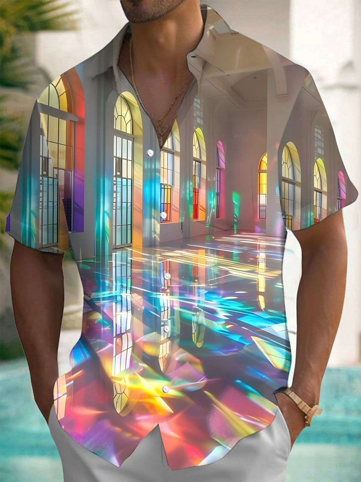 Window Print Men's Pocket Short Sleeve Shirts