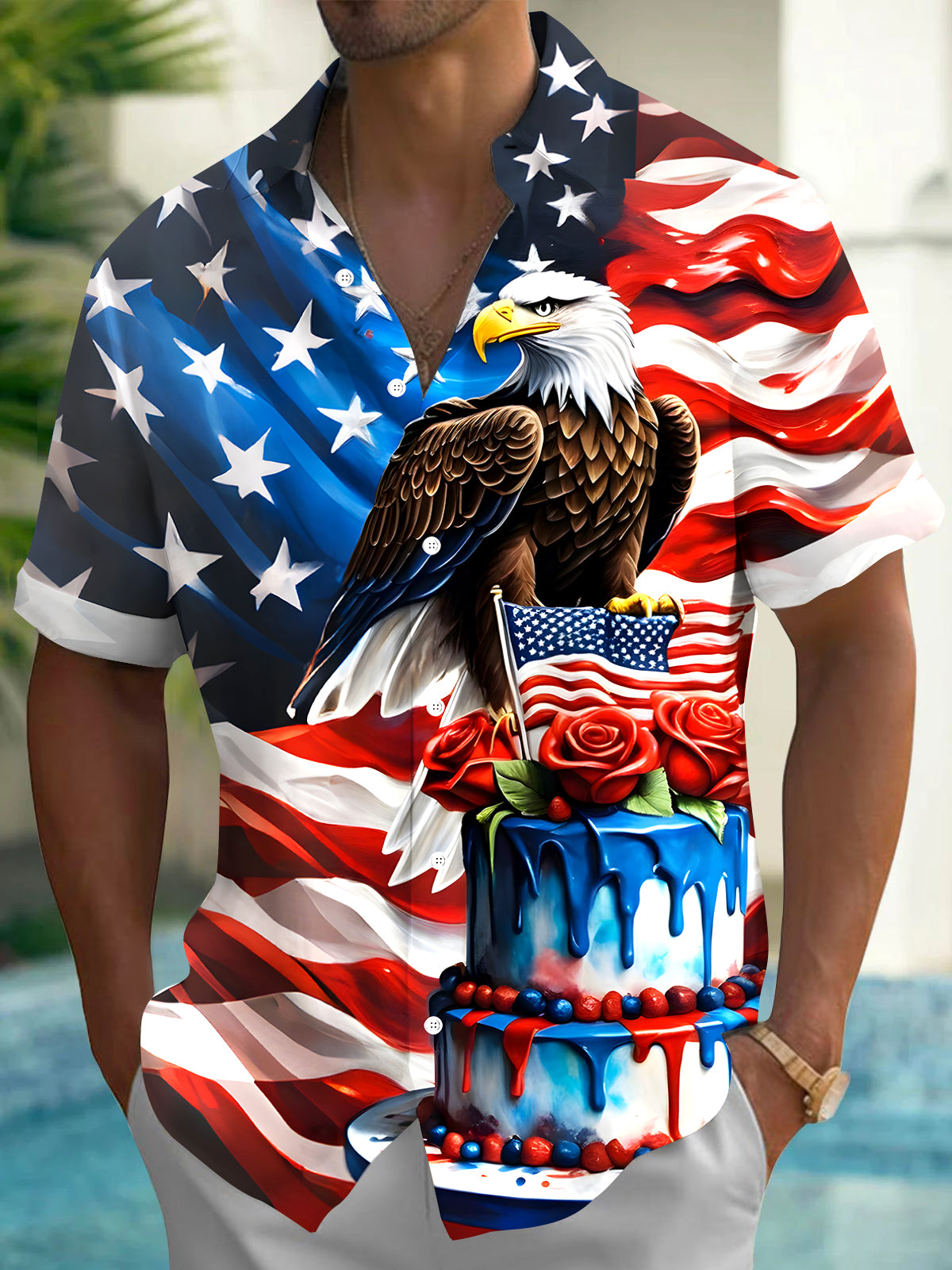Independence Day Eagle Men's Pocket Short Sleeve Shirts