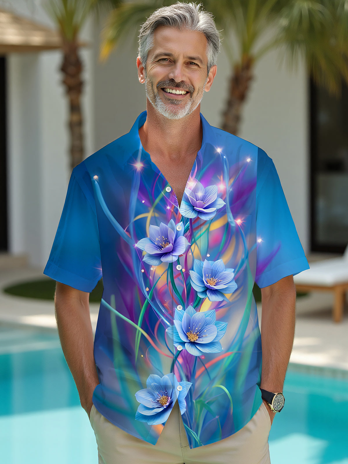 Art Floral Men's Pocket Short Sleeve Shirts