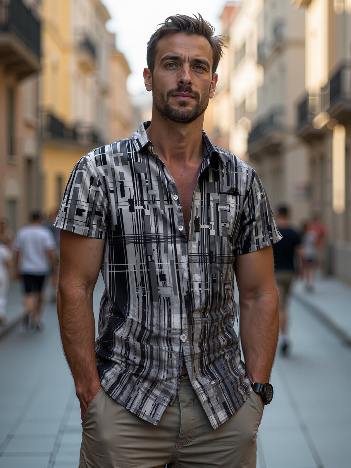 Geometry Men's Pocket Short Sleeve Shirts