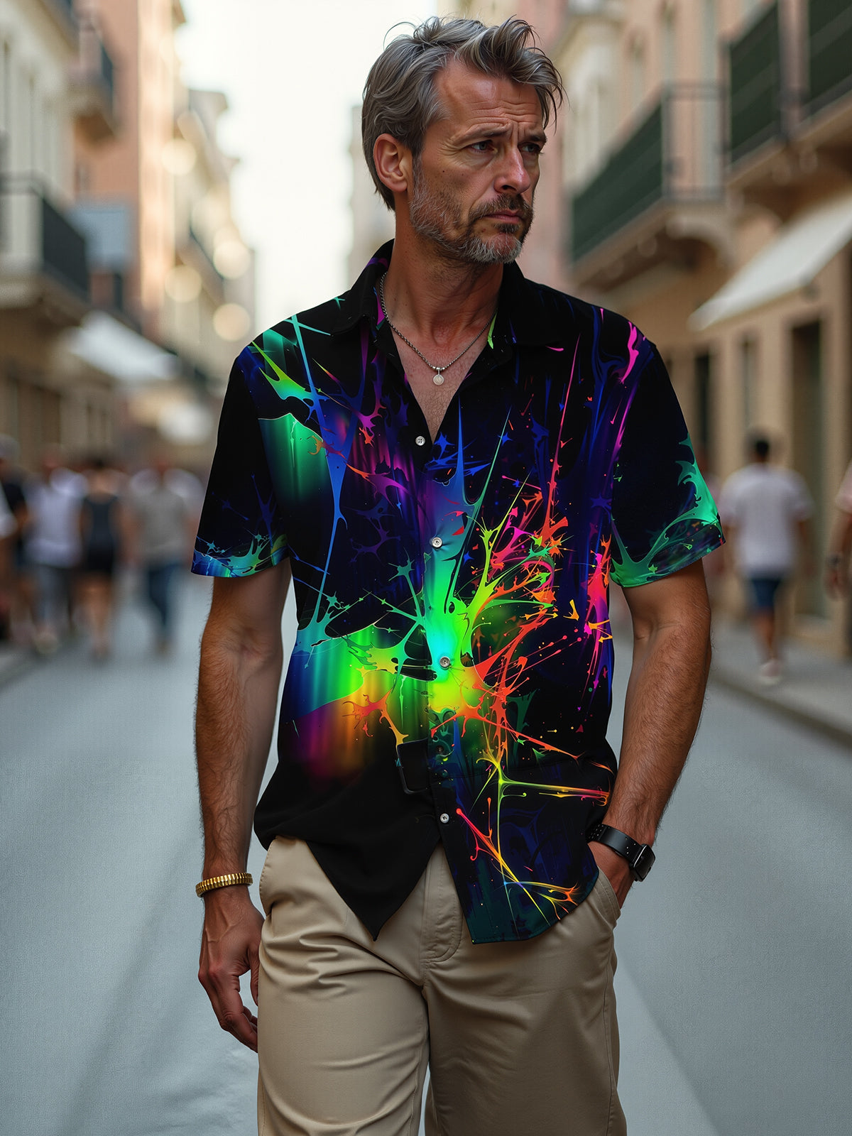 Gradient Print Men's Pocket Short Sleeve Shirts