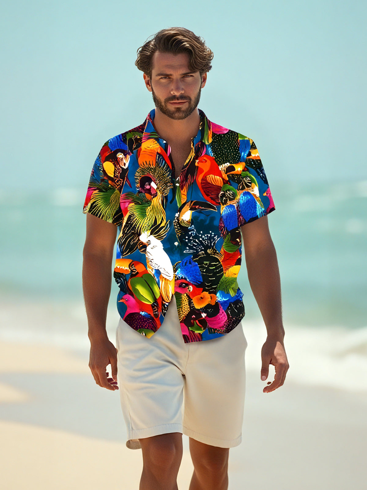 Parrot Short Sleeve Men's Shirts With Pocket