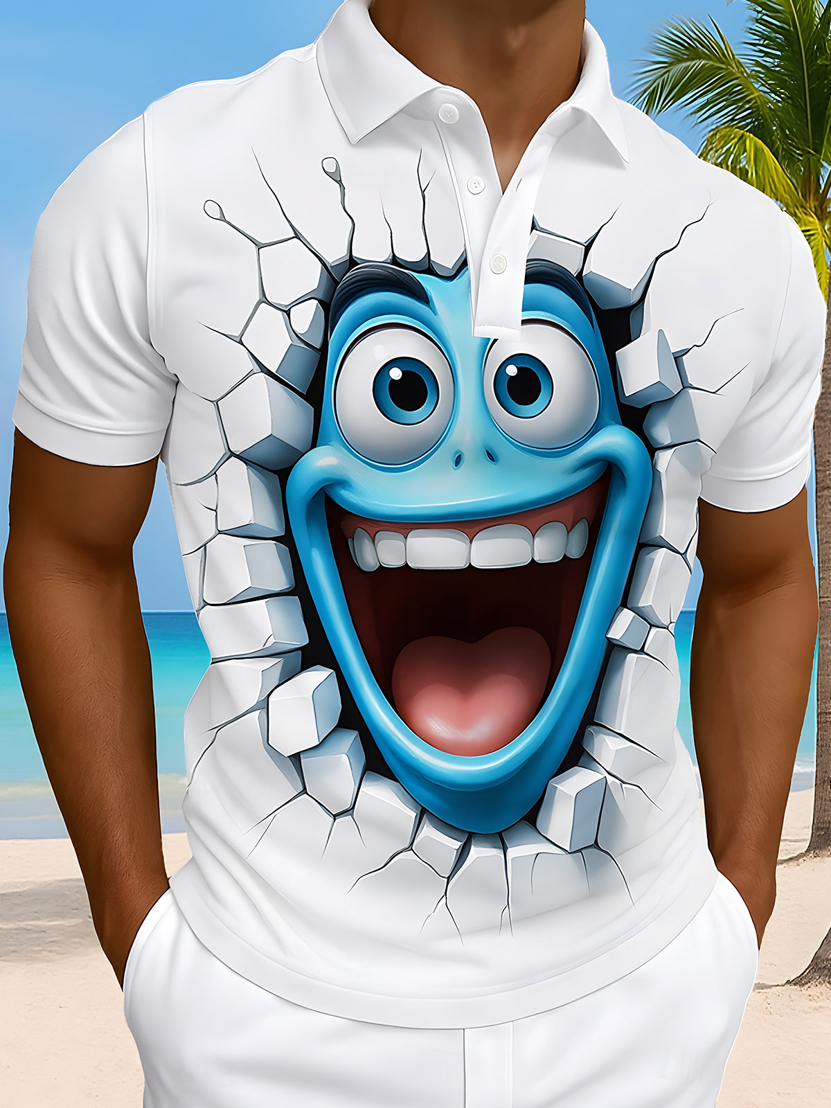 Funny Men's Short Sleeve Button Polo Shirt