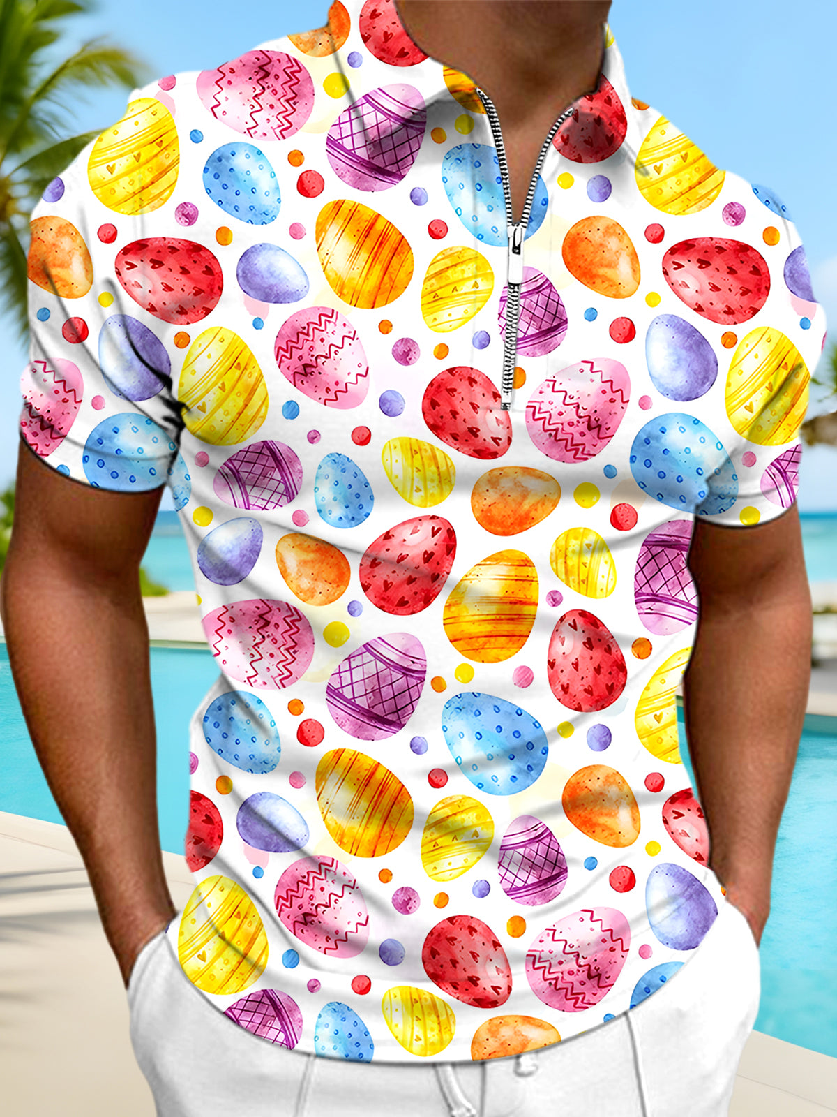 Easter Egg Men's Short Sleeve Zipper Polo