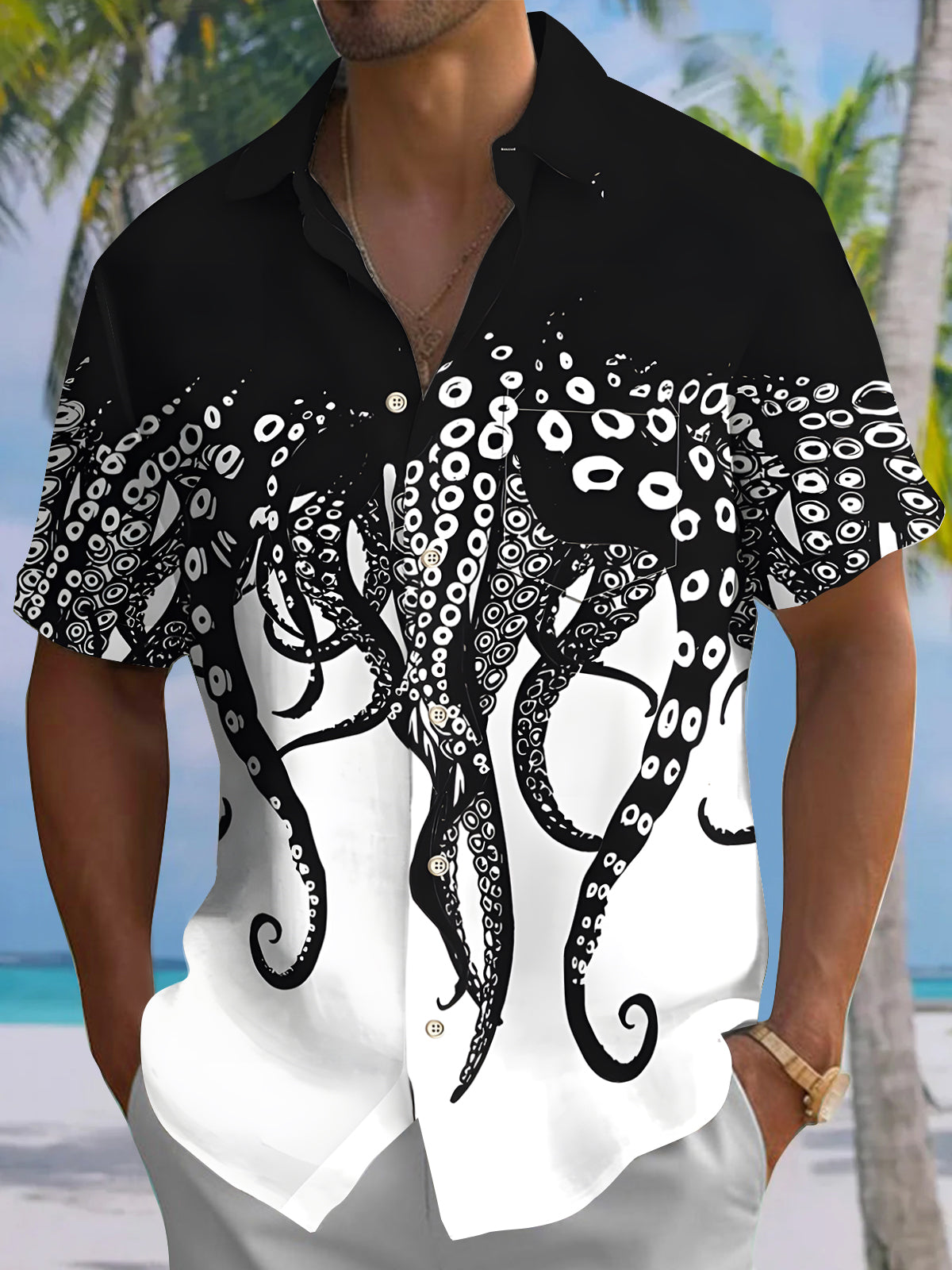 Hawaiian Octopus Men's Pocket Short Sleeve Shirts