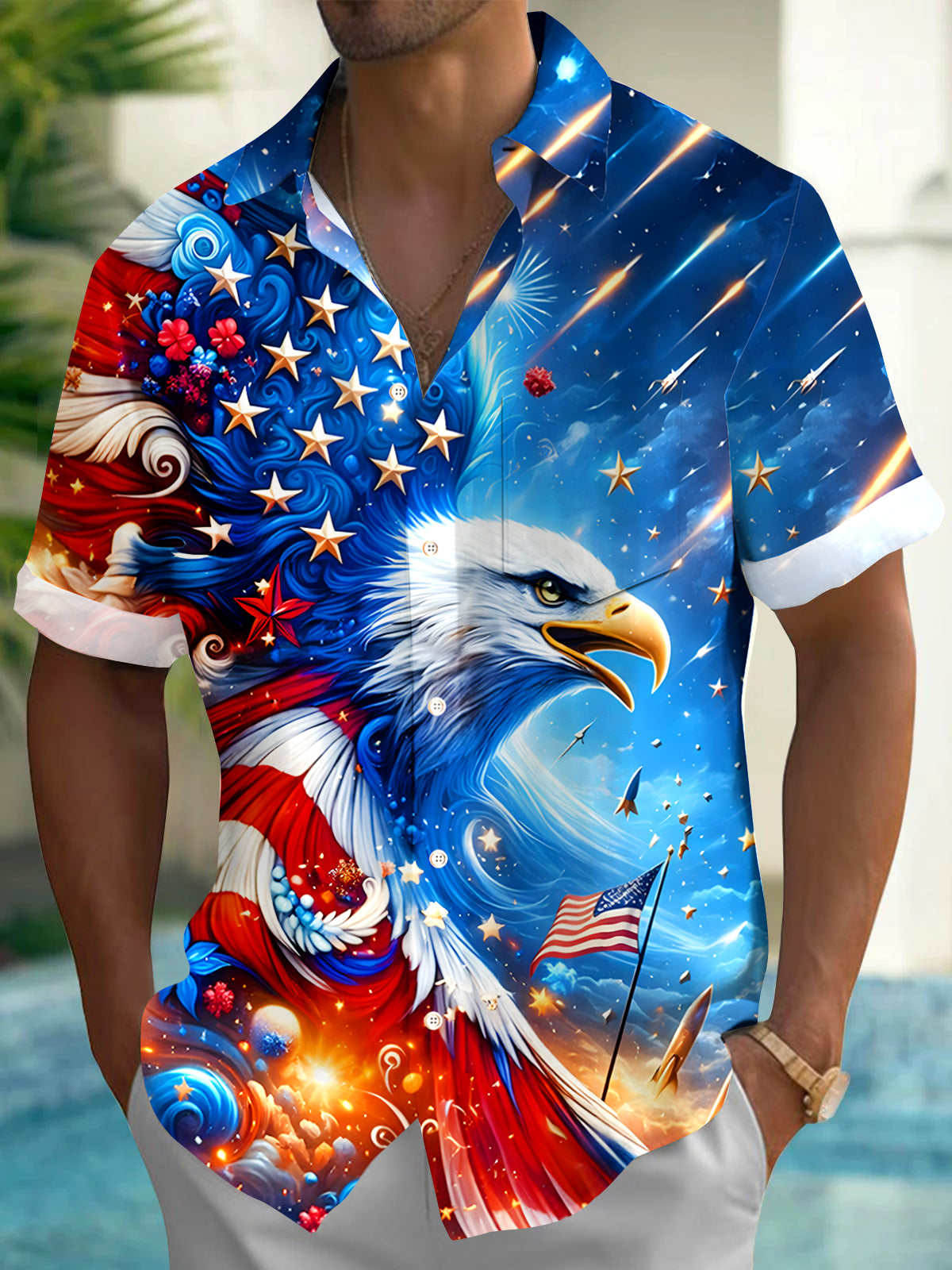 Independence Day Eagle Men's Pocket Short Sleeve Shirts