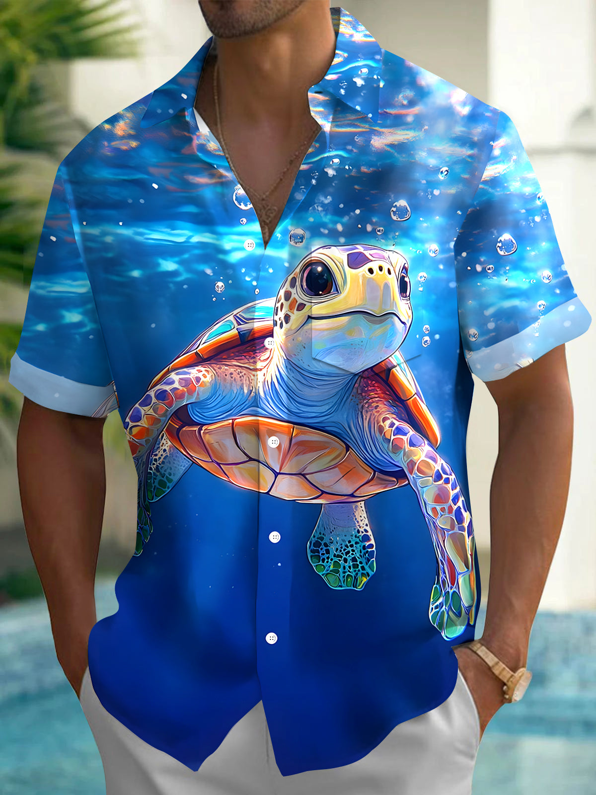 Hawaiian Turtle Men's Pocket Short Sleeve Shirts