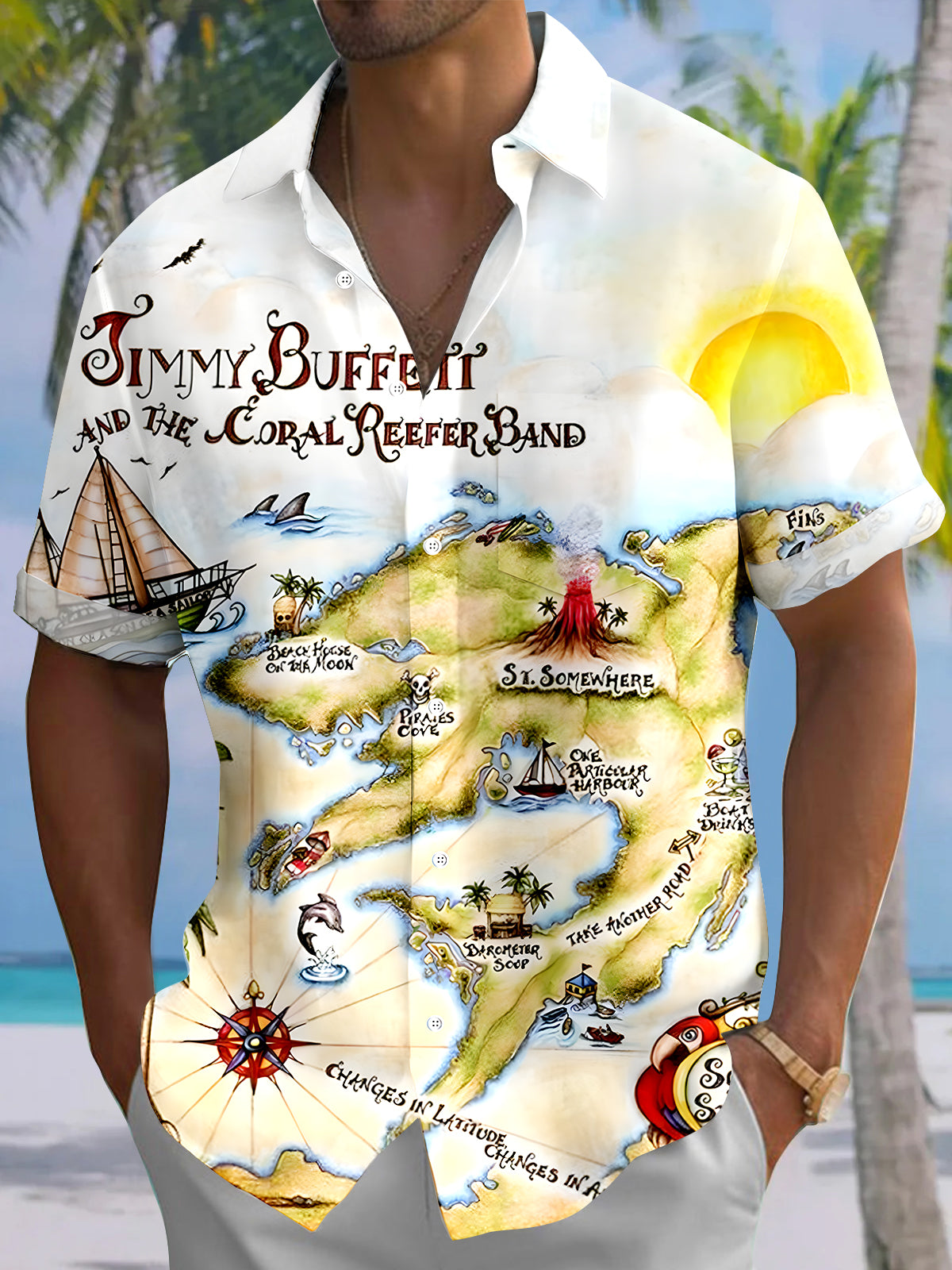 Hawaiian Map Men's Pocket Short Sleeve Shirts