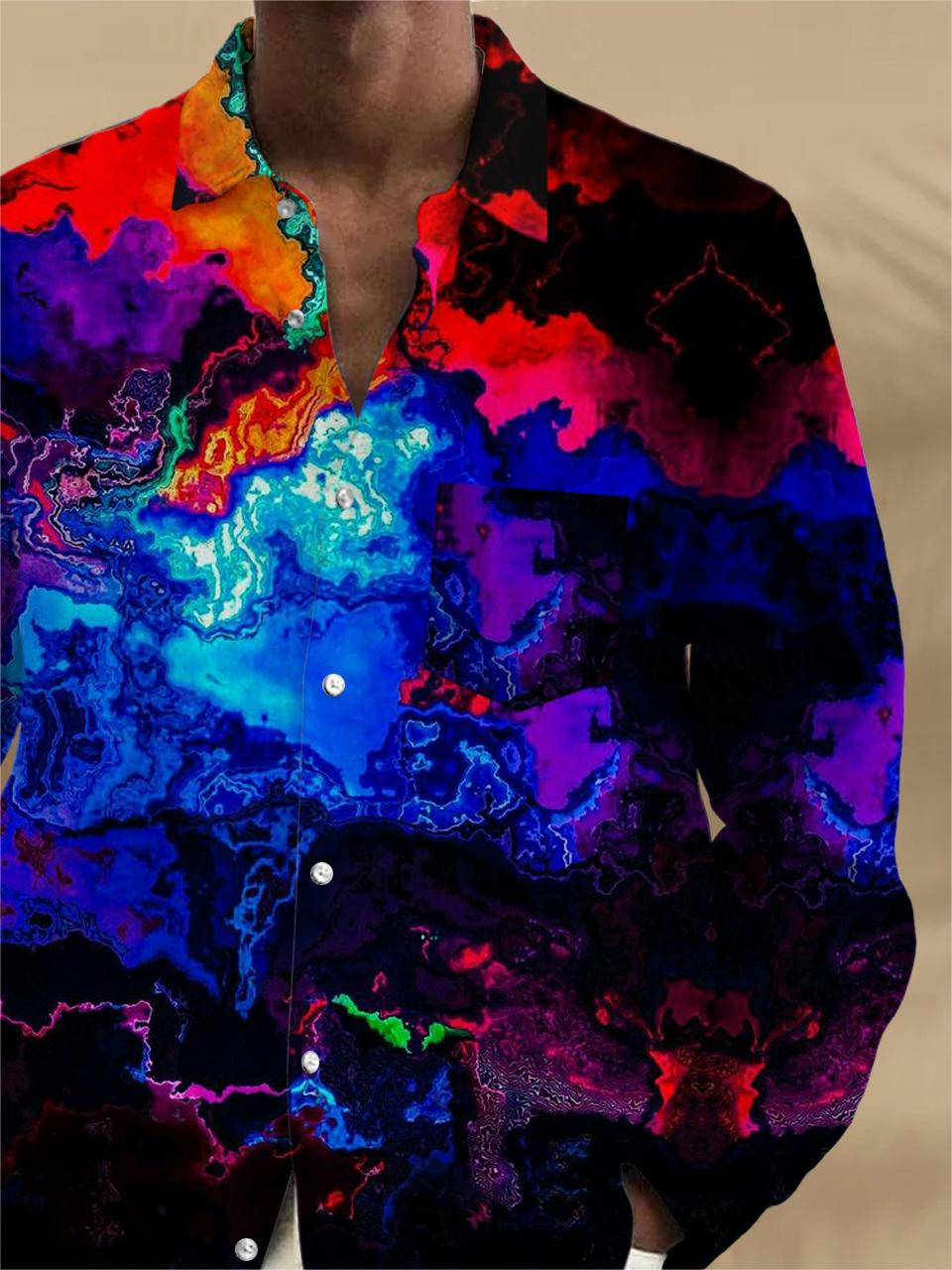 Abstract Long Sleeve Men's Shirts With Pocket