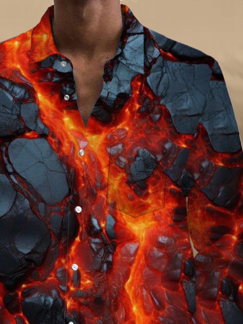 Abstract Print Long Sleeve Men's Shirts With Pocket