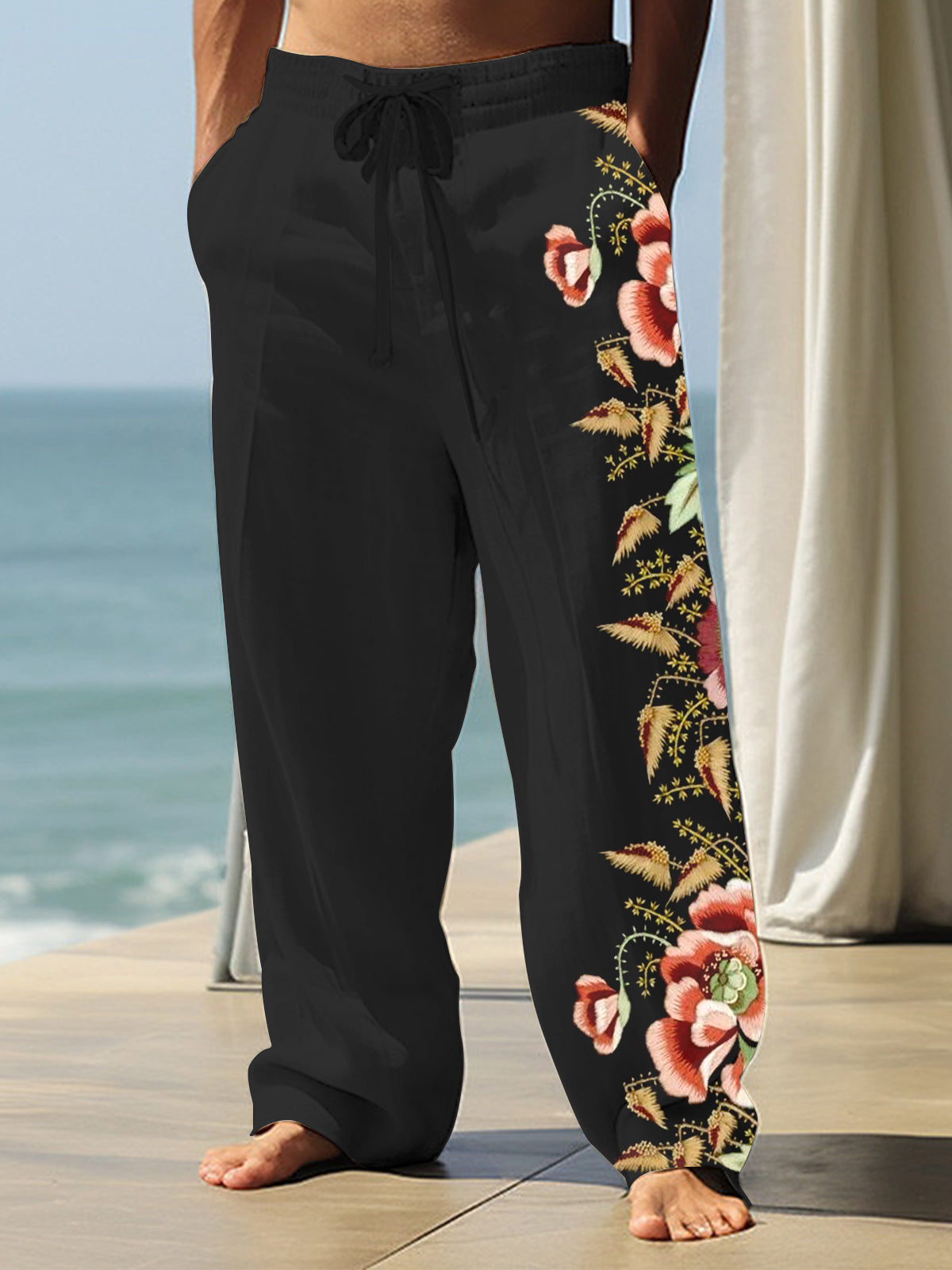 Art Casual Hawaiian Retro Flower Men's Casual Elastic Waist Pants