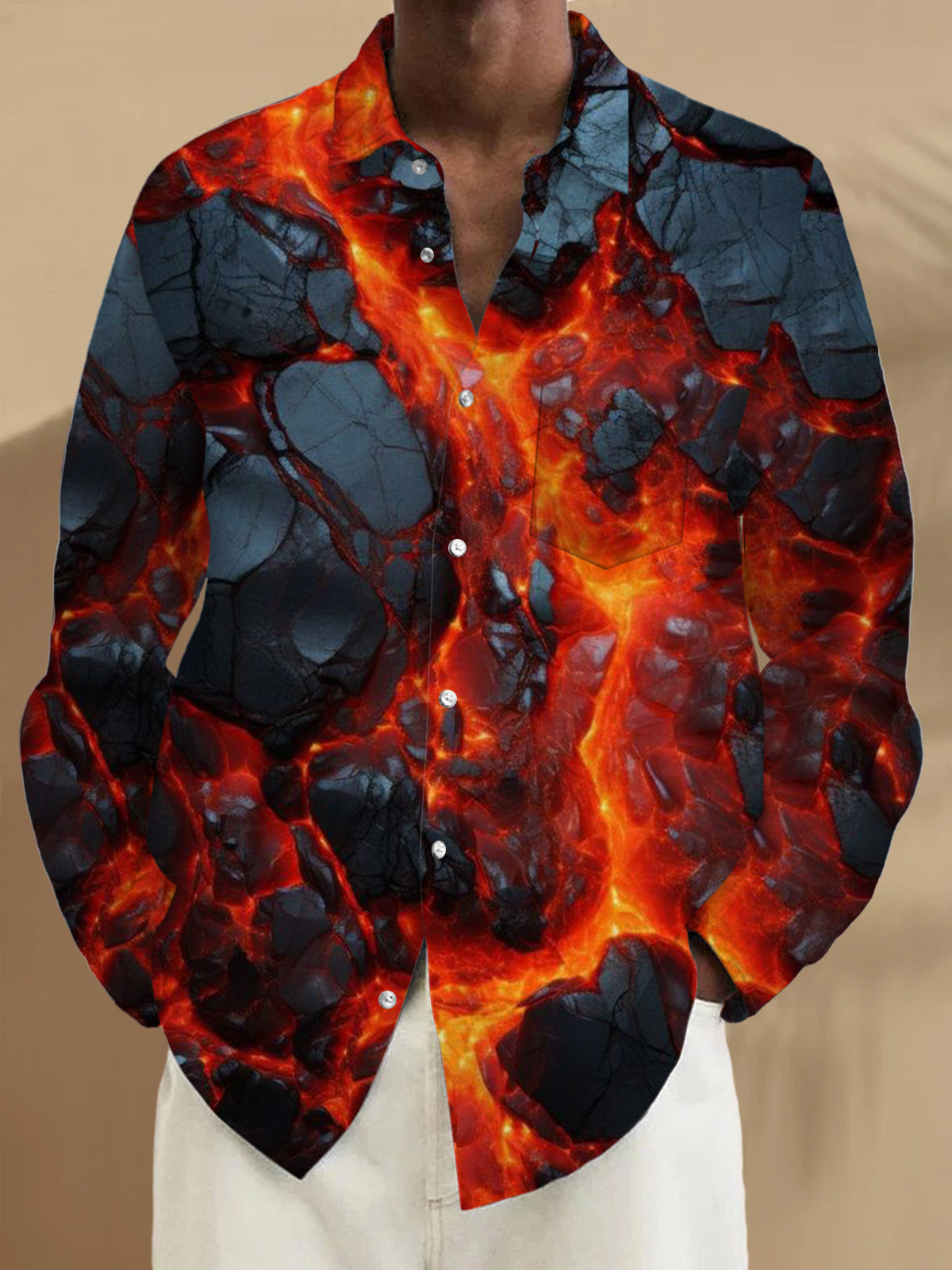 Abstract Print Long Sleeve Men's Shirts With Pocket