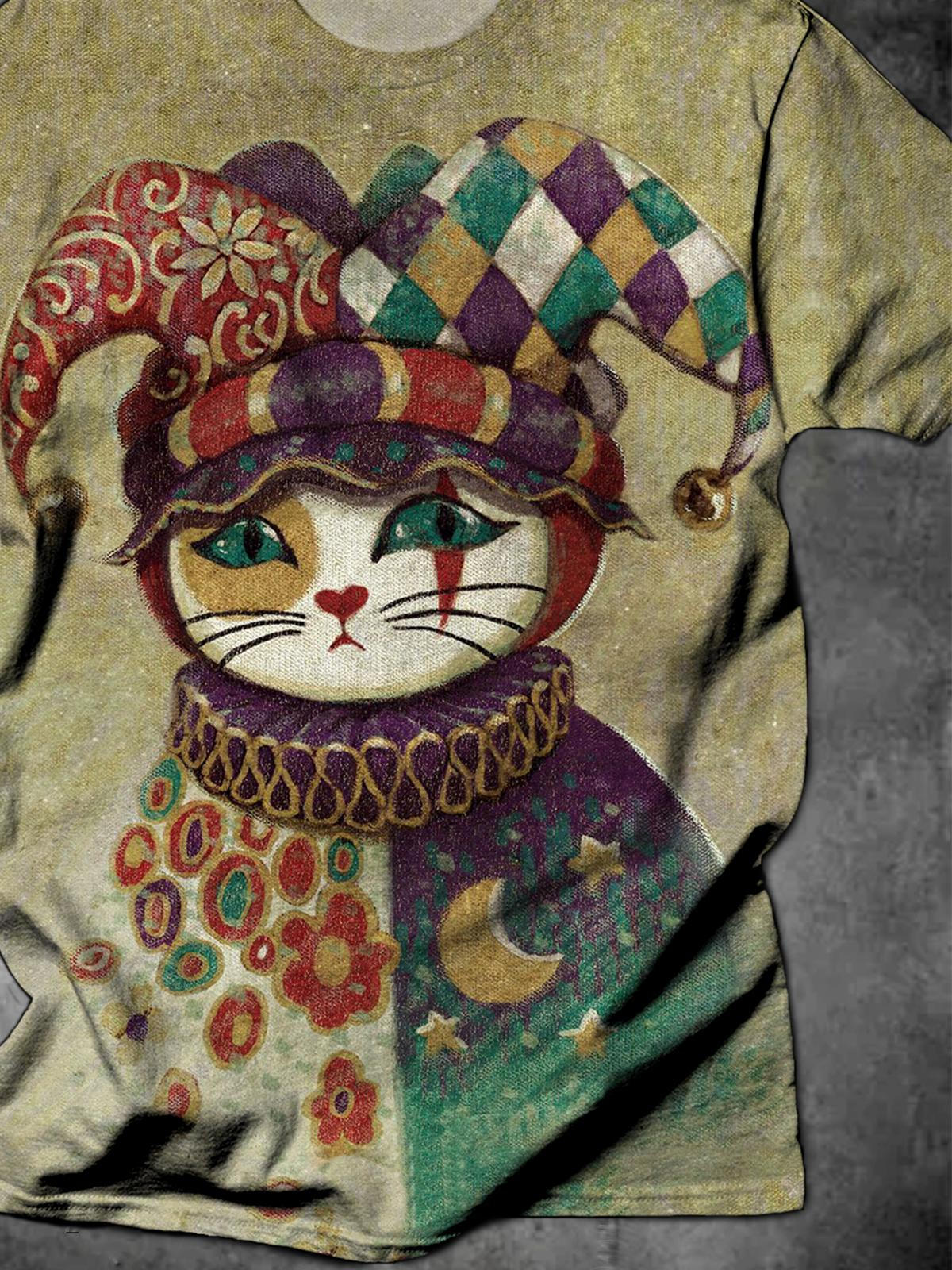 Cat Round Neck Short Sleeve Men's T-shirt