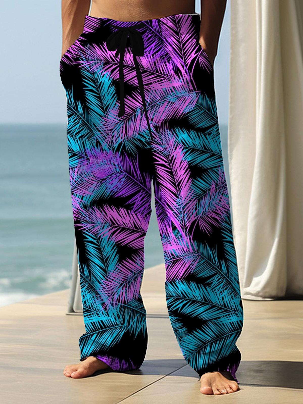 Hawaiian Leaf Men's Casual Elastic Waist Pants