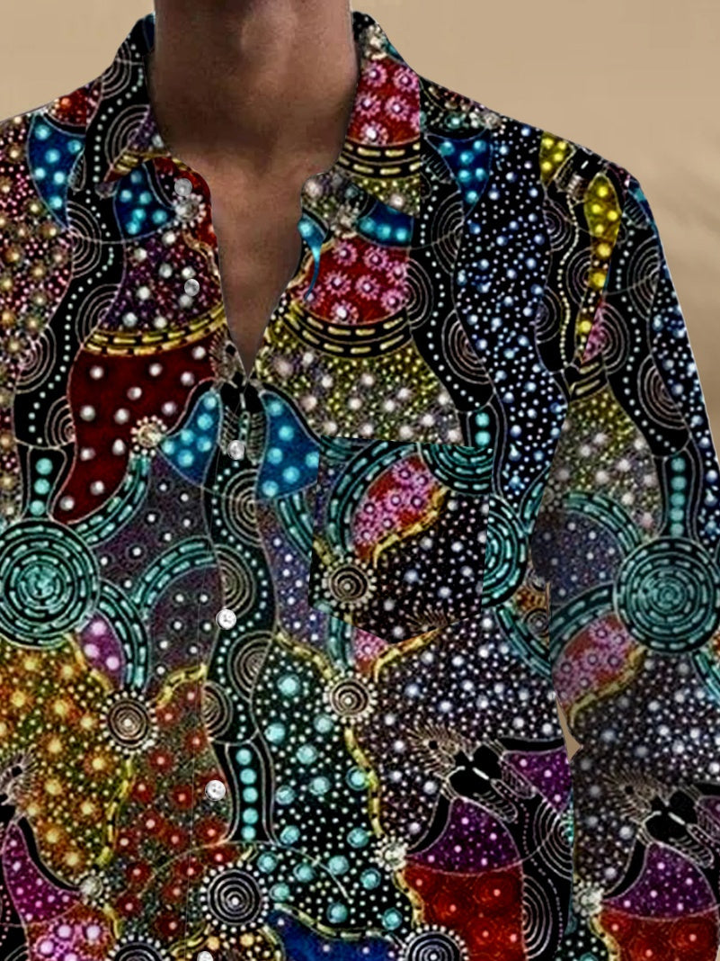 Abstract Print Long Sleeve Men's Shirts With Pocket