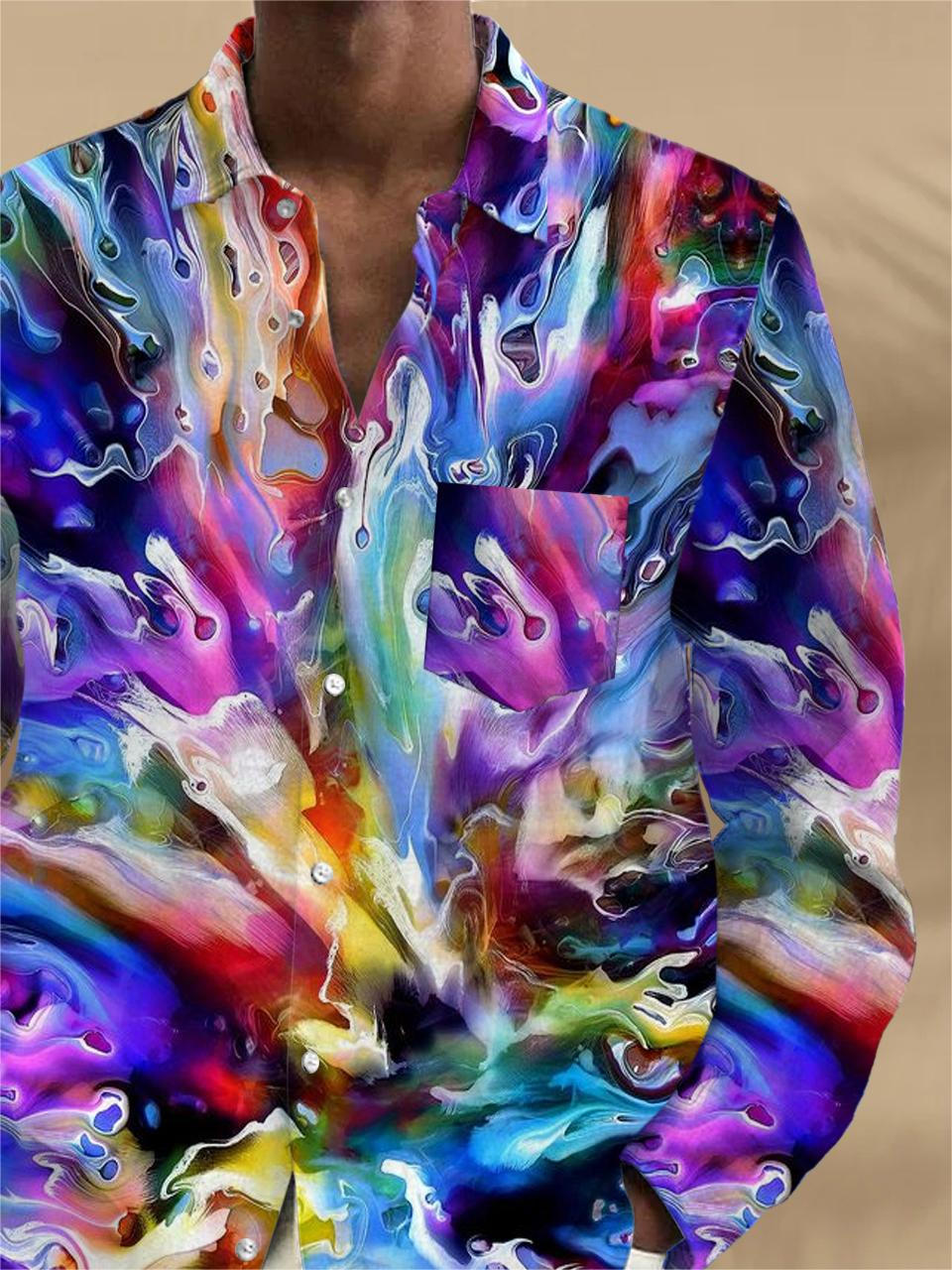 Abstract Long Sleeve Men's Shirts With Pocket