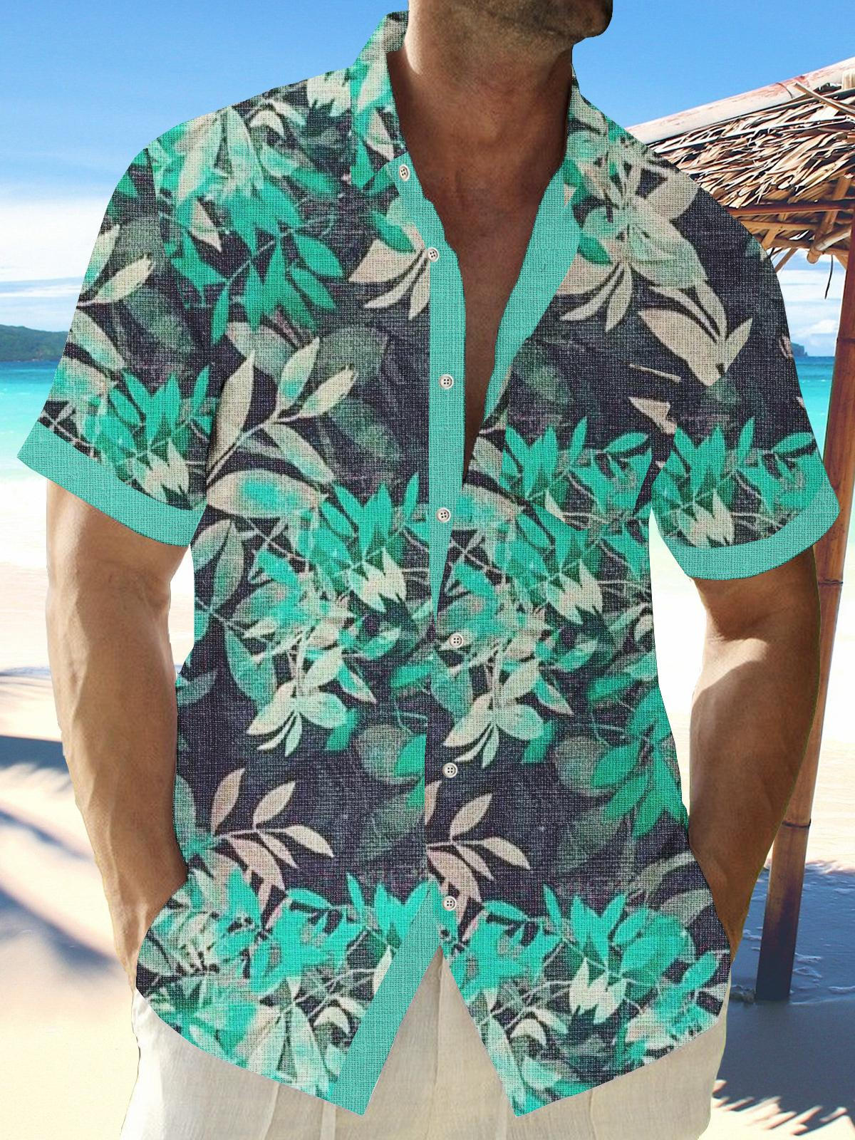 Linen Art Hawaiian Casual Retro Short Sleeve Men's Shirts With Pocket