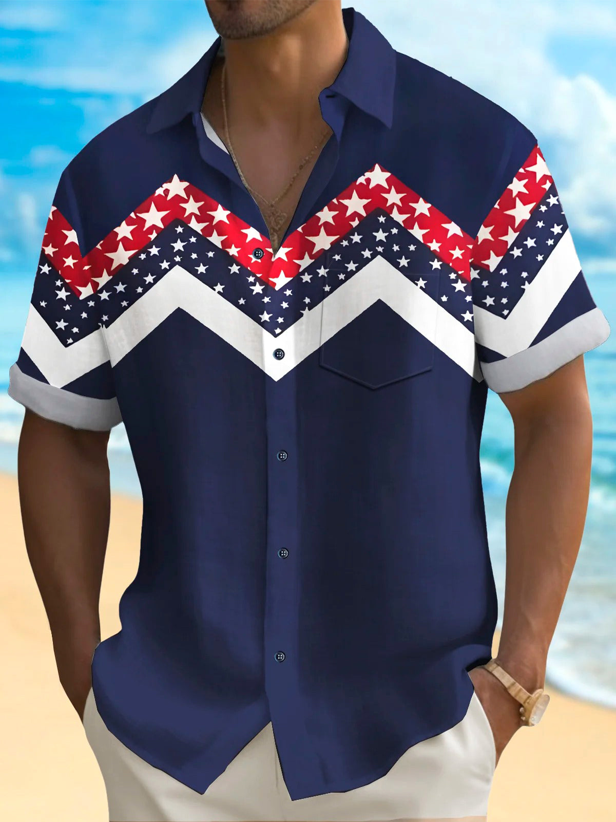 American Flag Short Sleeve Men's Shirts With Pocket