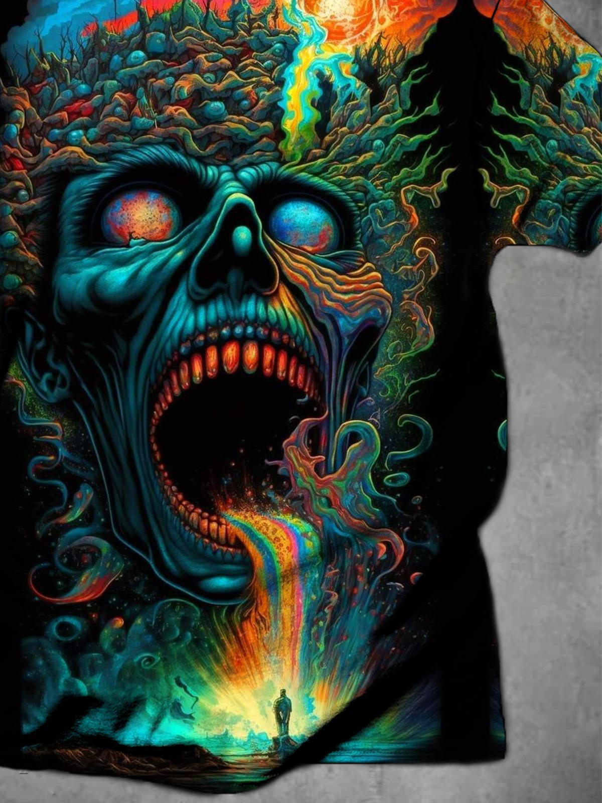 Skull Round Neck Short Sleeve Men's T-shirt