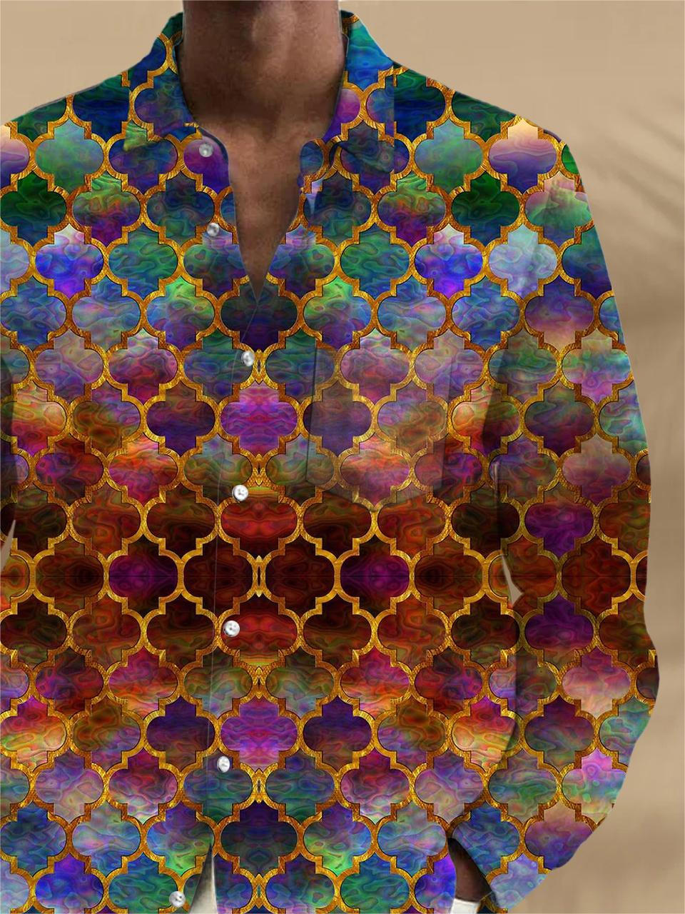 Geometry Long Sleeve Men's Shirts With Pocket