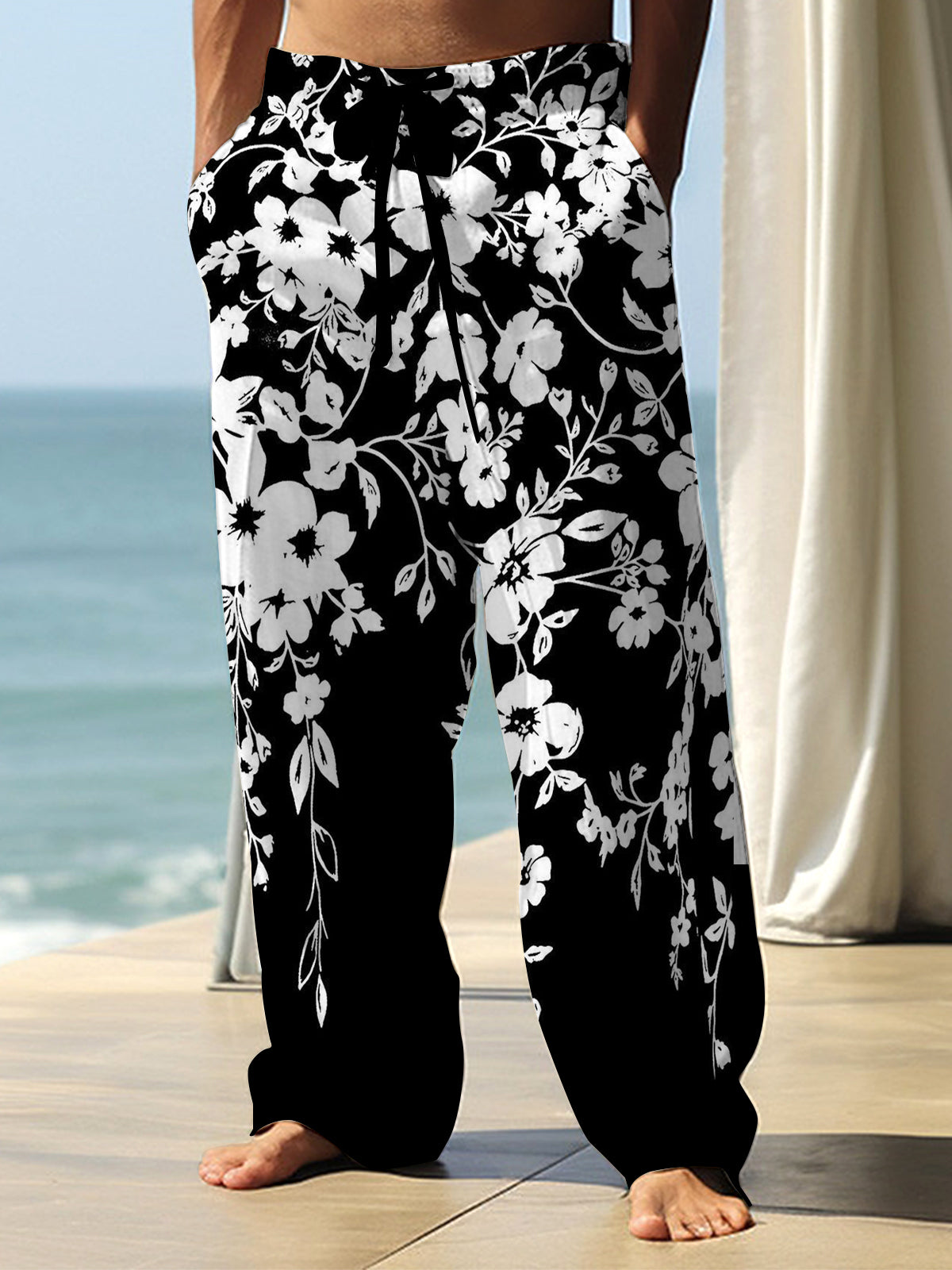 Floral Men's Casual Elastic Waist Pants