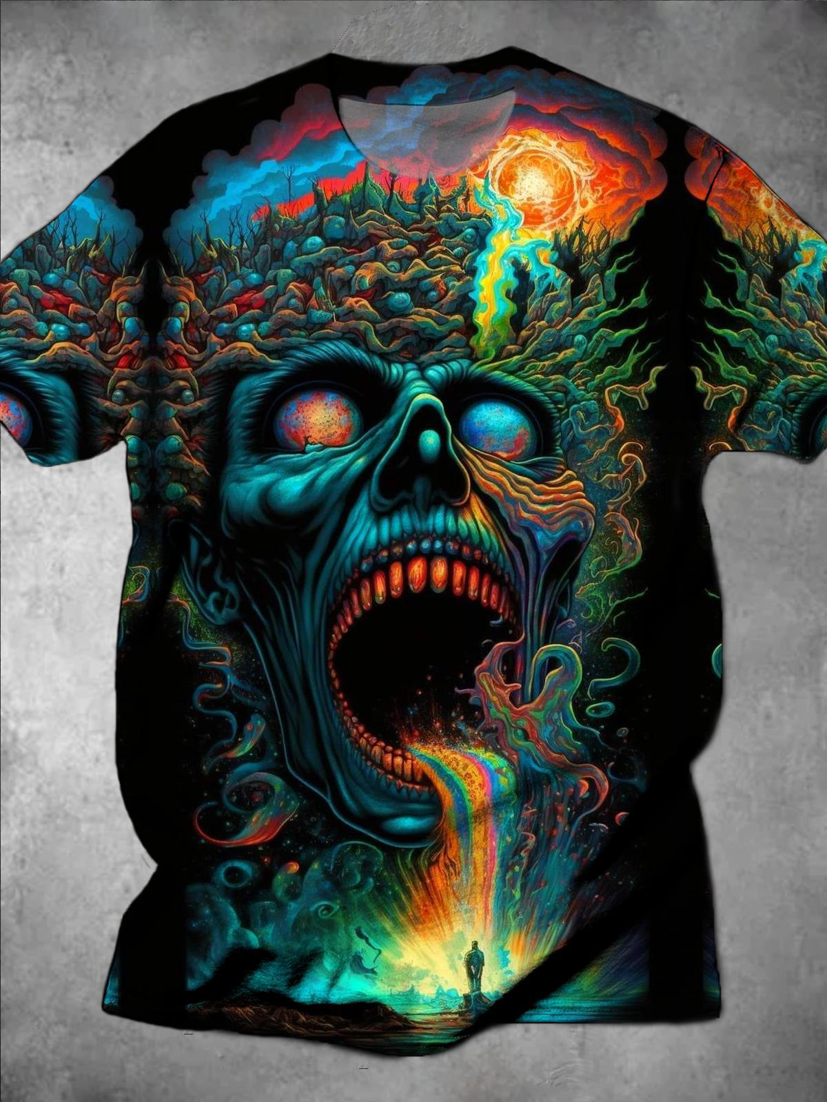 Skull Round Neck Short Sleeve Men's T-shirt