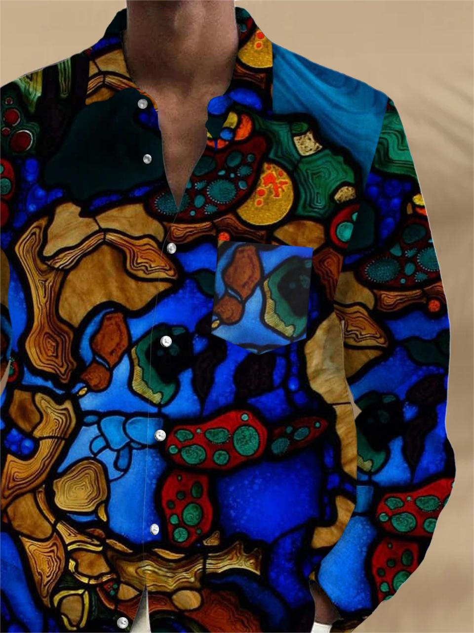 Abstract Long Sleeve Men's Shirts With Pocket