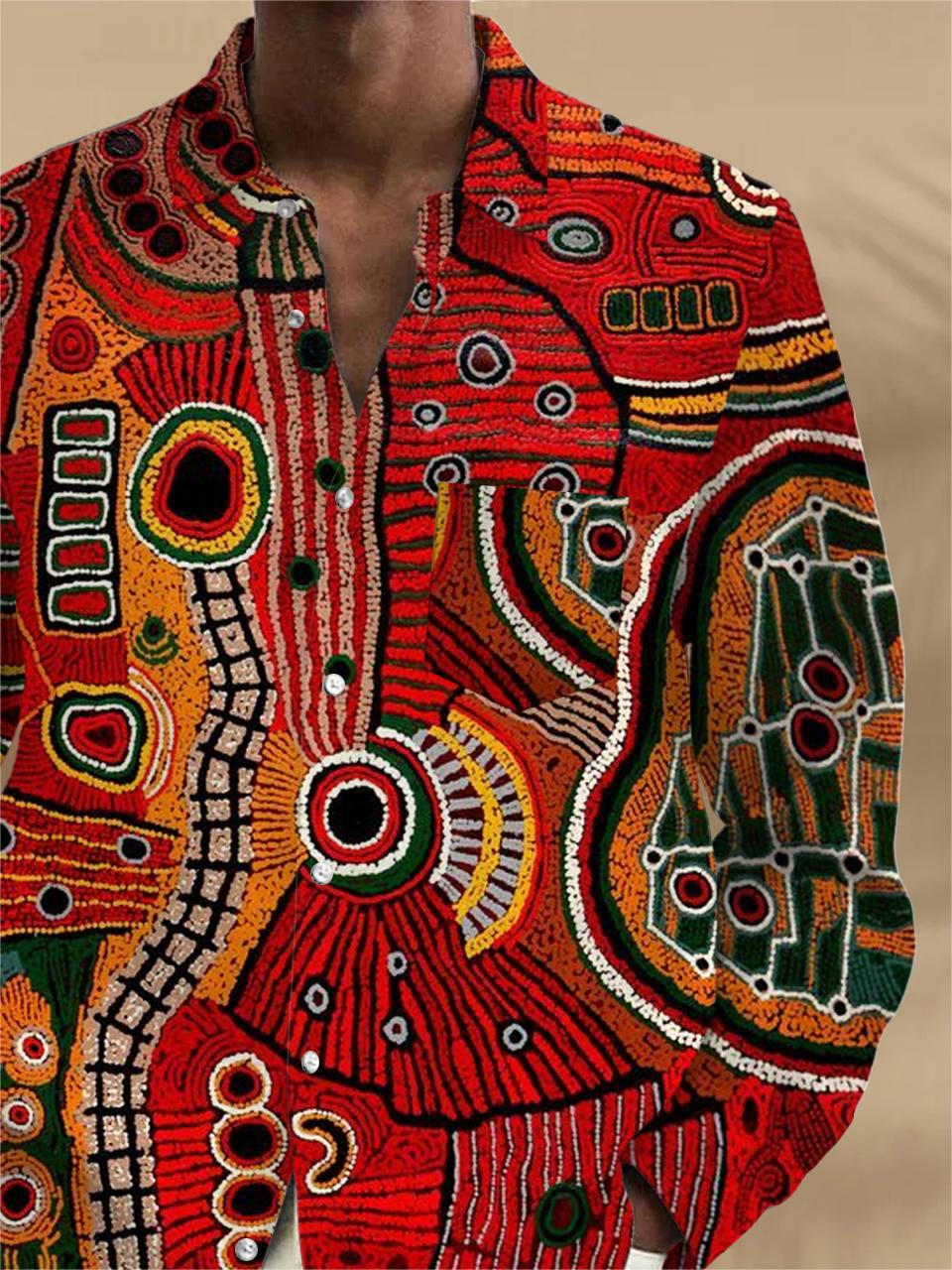 Abstract Long Sleeve Men's Shirts With Pocket