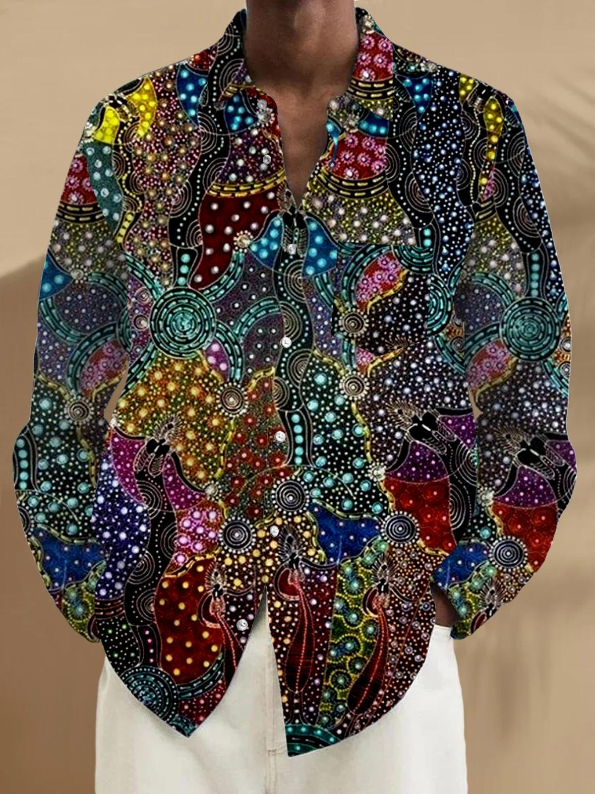 Abstract Print Long Sleeve Men's Shirts With Pocket