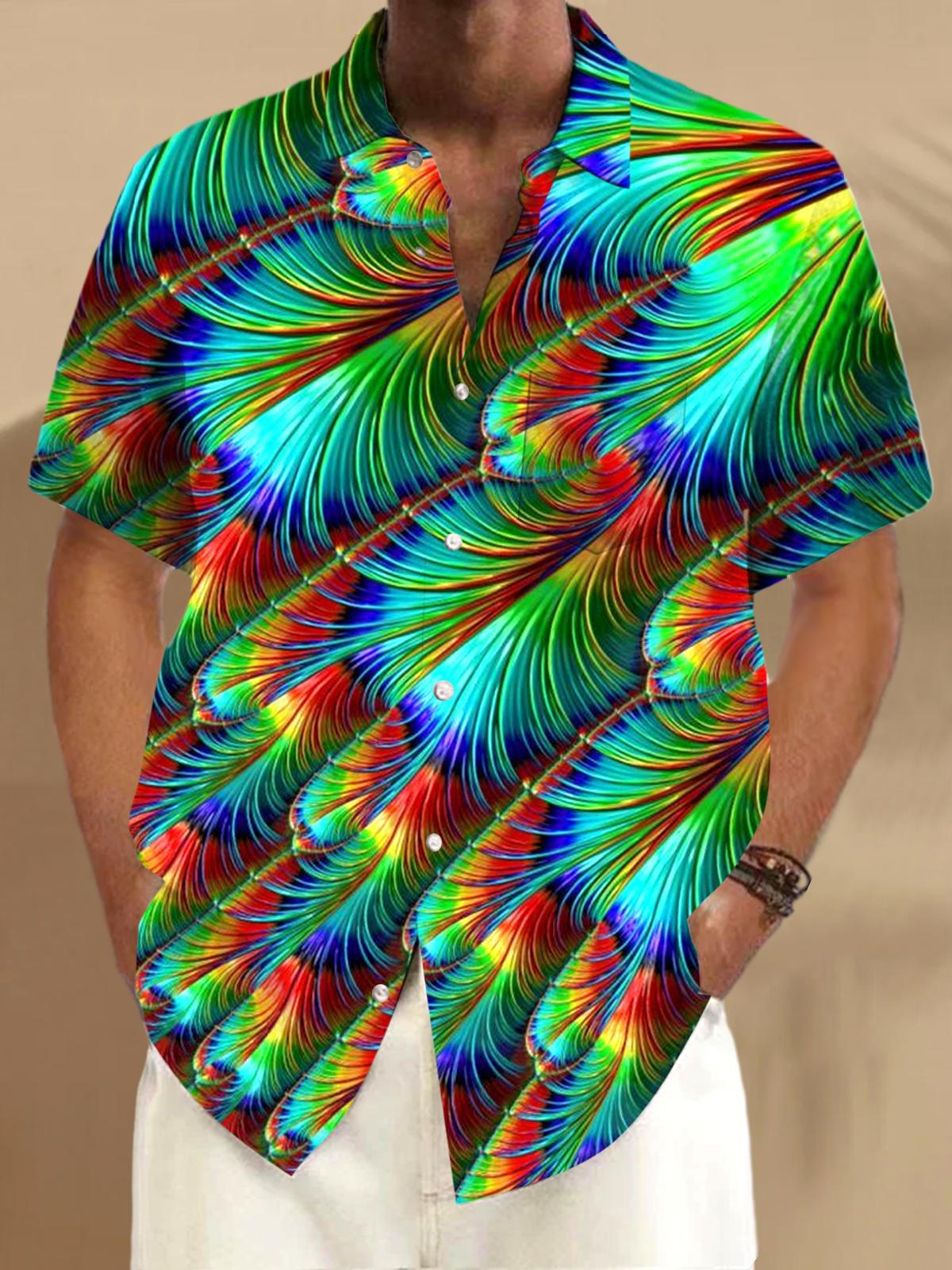 Abstract Short Sleeve Men's Shirts With Pocket