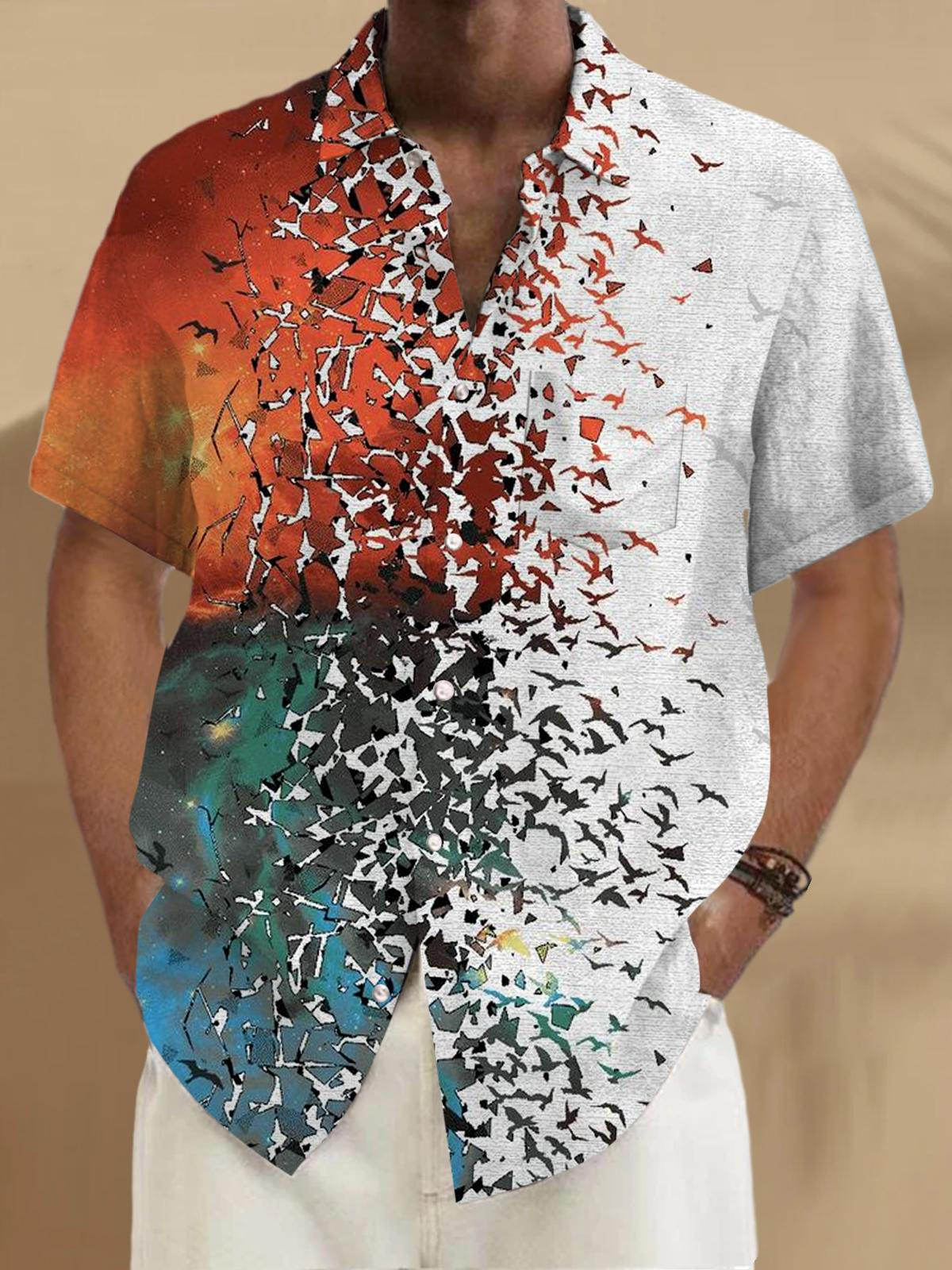 Abstract Short Sleeve Men's Shirts With Pocket