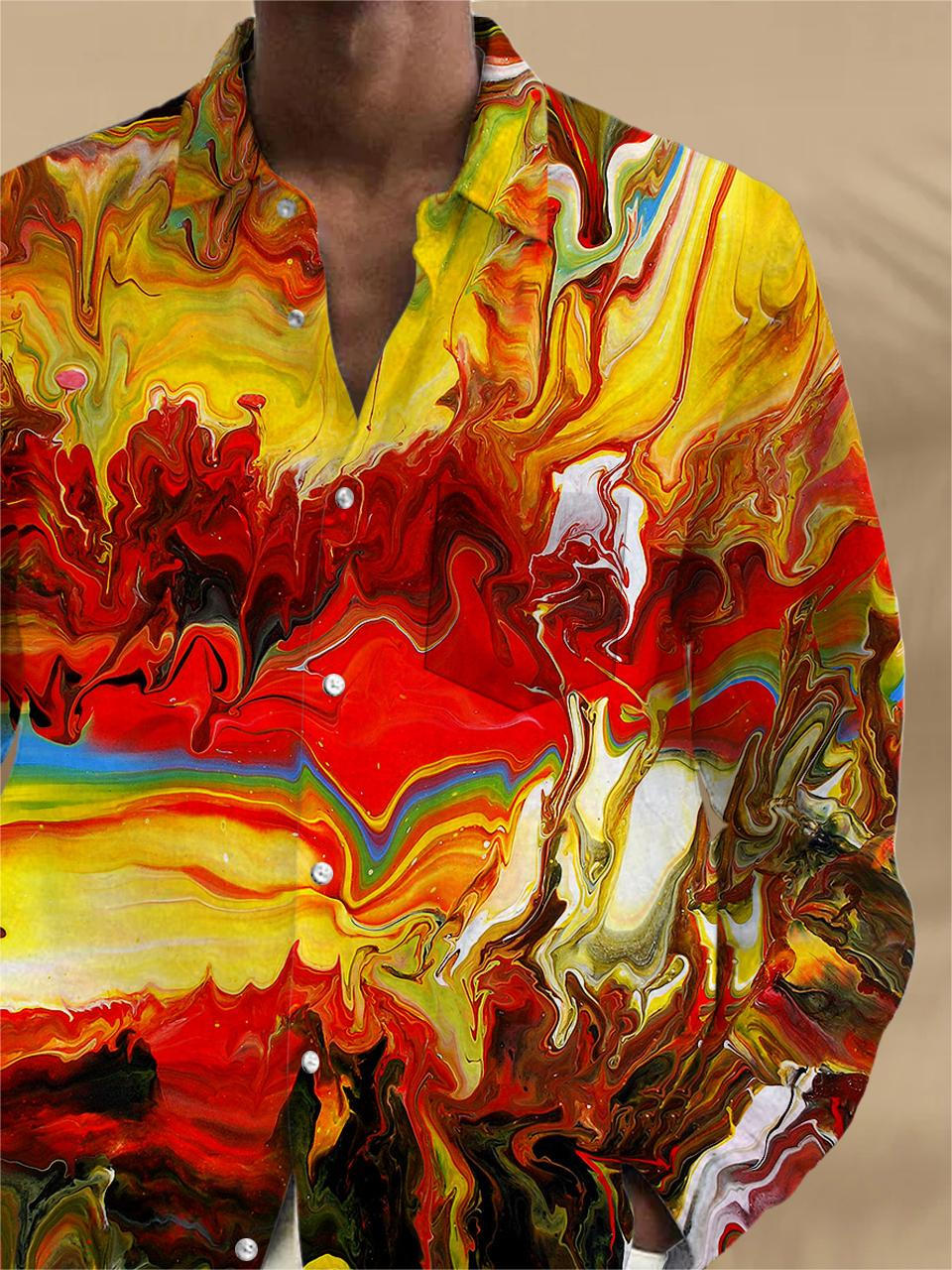Abstract Long Sleeve Men's Shirts With Pocket