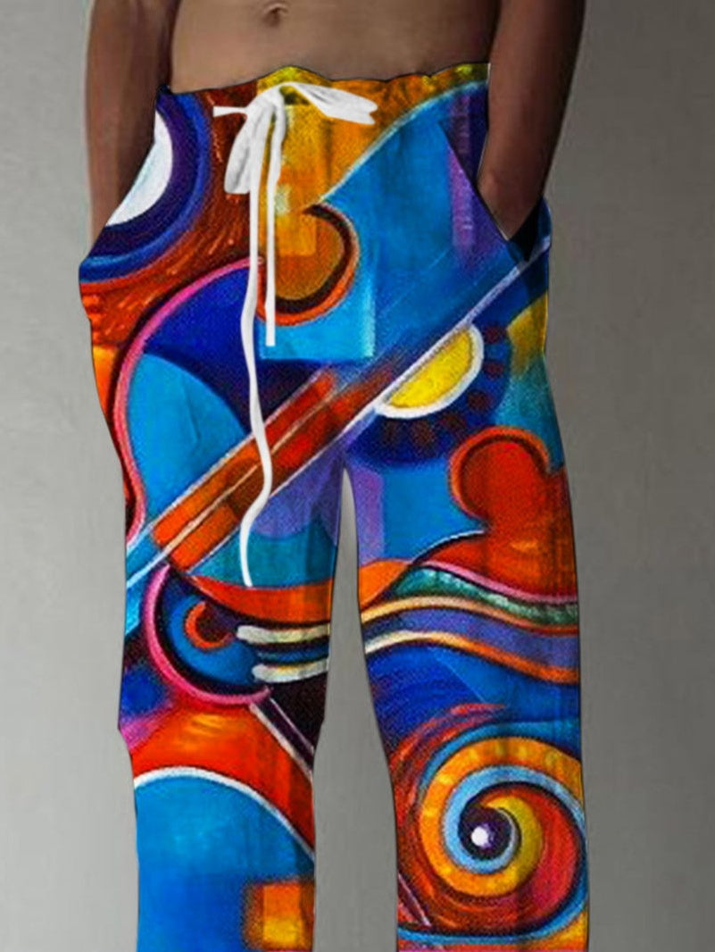 Musical Instrument Print Men's Casual Elastic Waist Pants