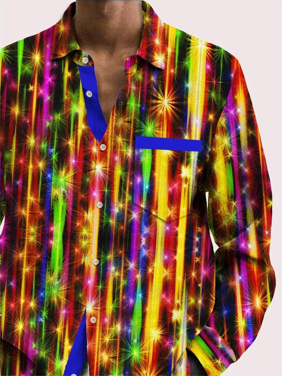 Geometry Long Sleeve Men's Shirts With Pocket