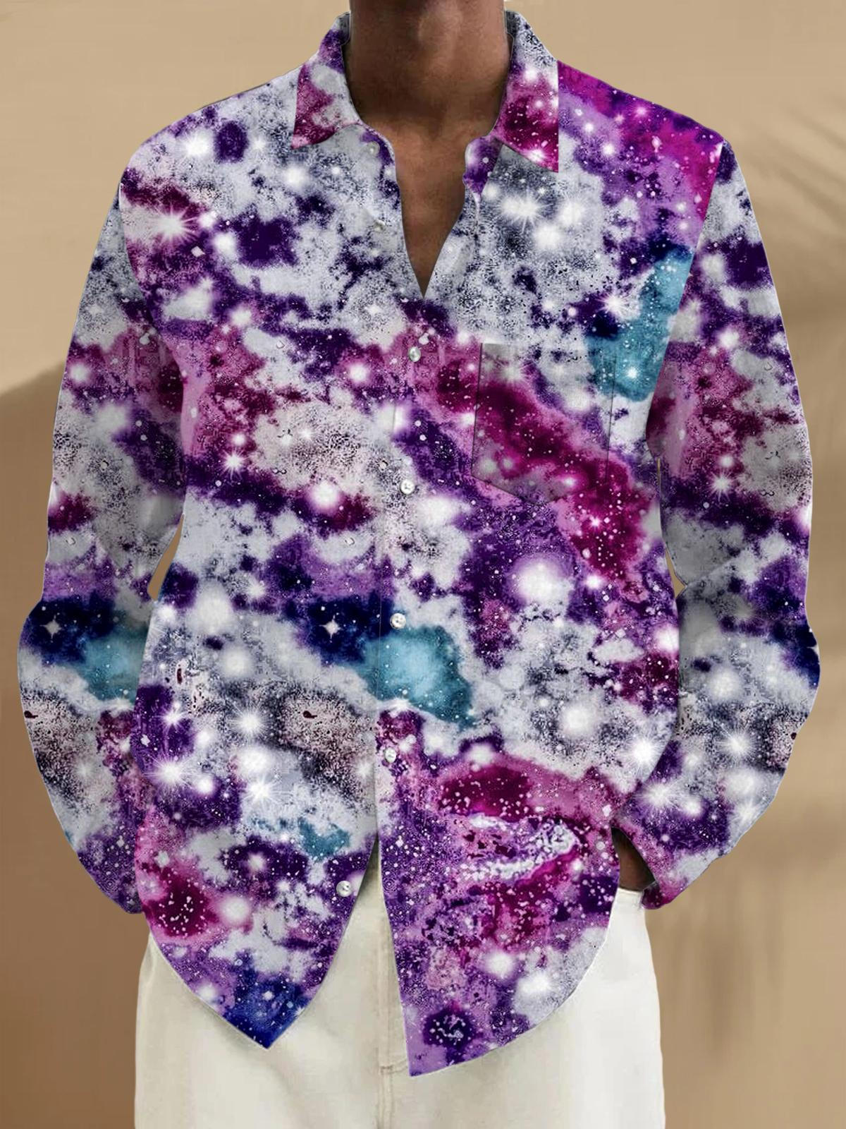 Abstract Long Sleeve Men's Shirts With Pocket