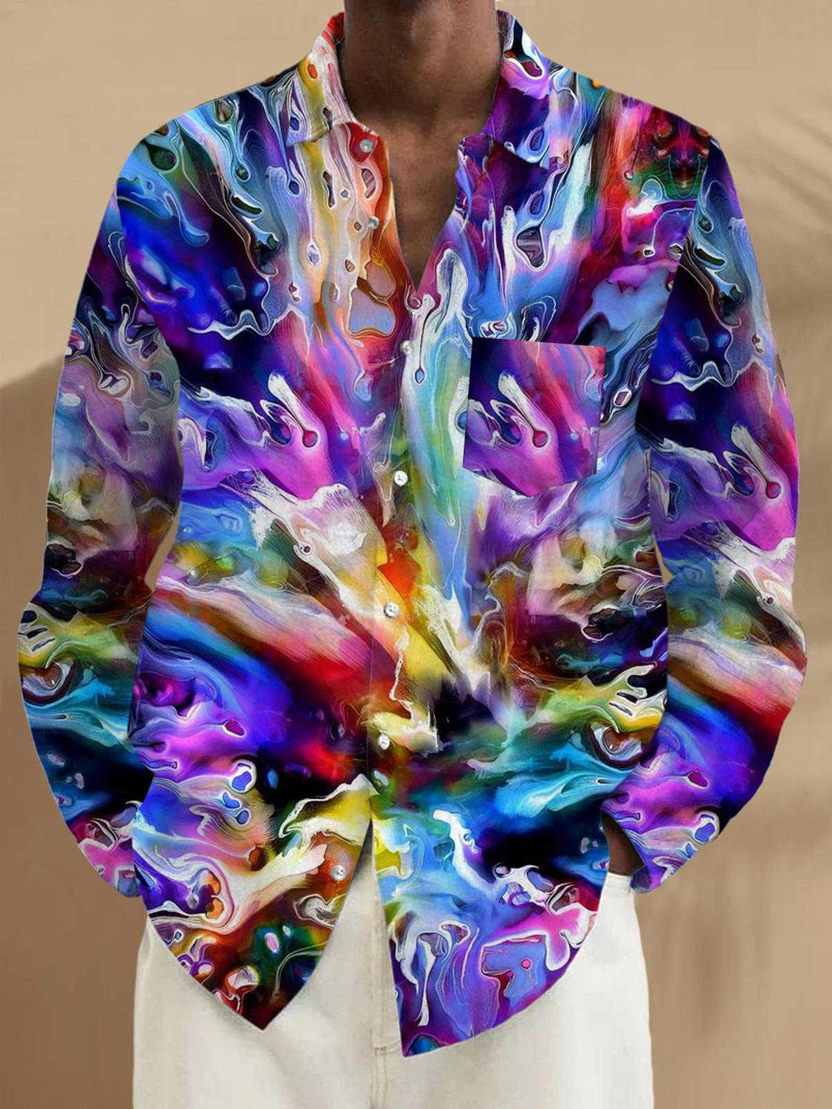 Abstract Long Sleeve Men's Shirts With Pocket