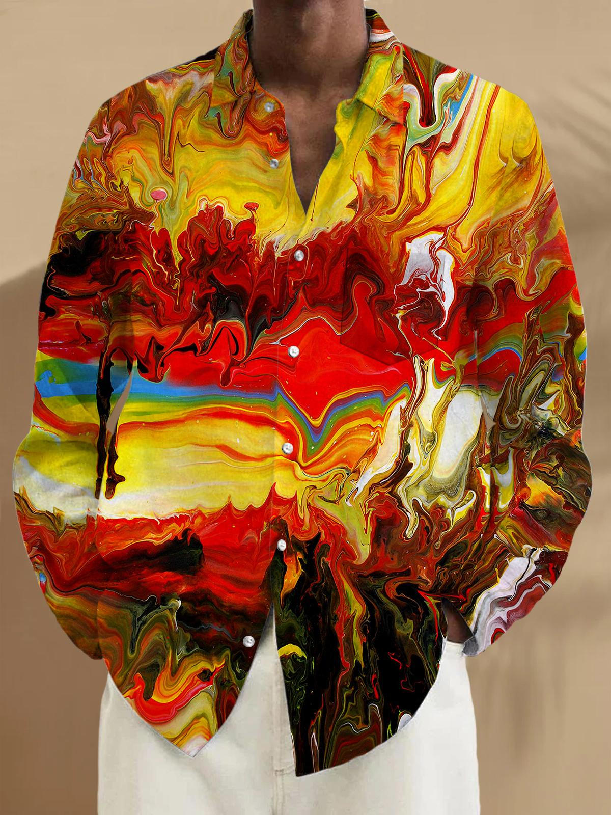 Abstract Long Sleeve Men's Shirts With Pocket