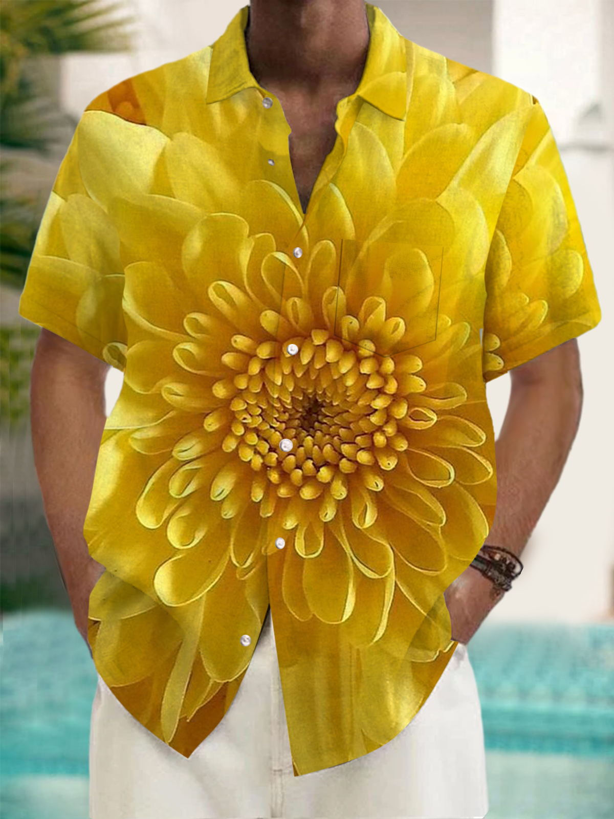 Floral Print Short Sleeve Men's Shirts With Pocket