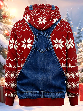 Adaychic Men's Graphic Christmas Rooster Print Long Sleeve Hoodie with Chest Pocket