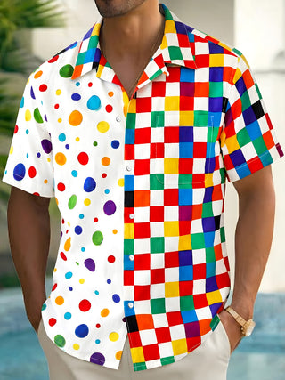 Men's short sleeve Hawaiian shirt front view for tropical beach vacation