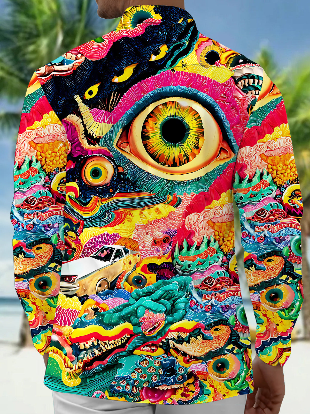 Adaychic Men's Printed Printed Print Long Sleeve Shirt with Chest Pocket