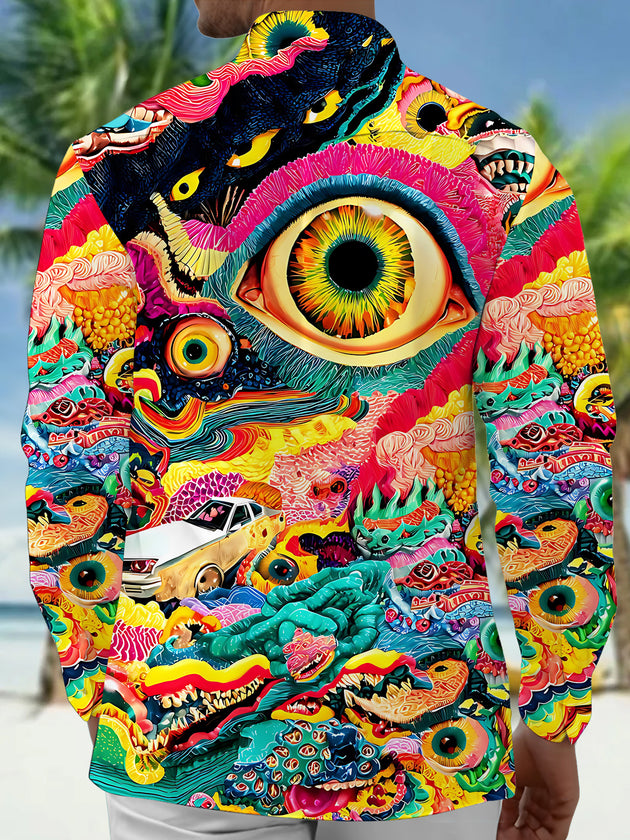 Adaychic Men's Printed Printed Print Long Sleeve Shirt with Chest Pocket