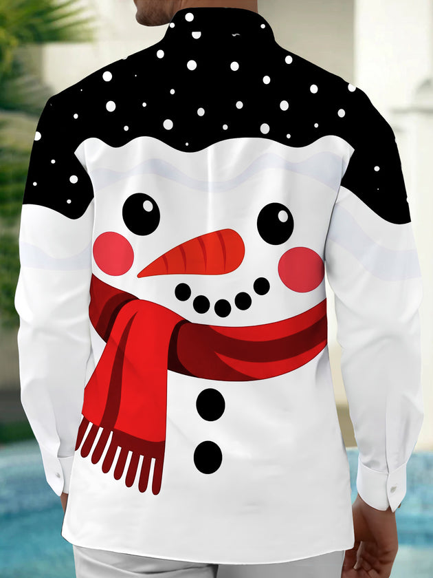 Adaychic Men's Graphic Snowman Print Christmas Print Long Sleeve Shirt with Chest Pocket