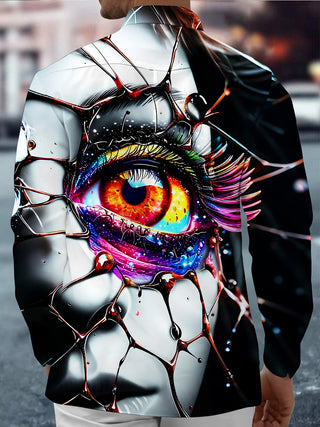 Adaychic Men's Giant Psychedelic Eye With Fluid Art Print Long Sleeve Shirt with Chest Pocket