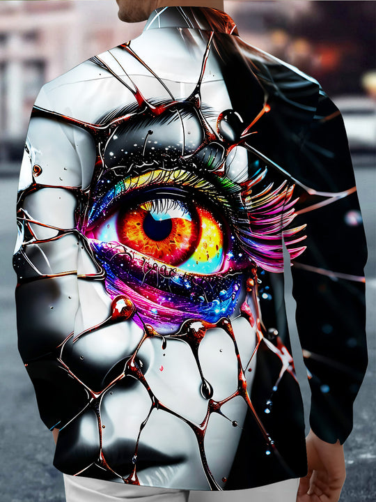 Adaychic Men's Giant Psychedelic Eye With Fluid Art Print Long Sleeve Shirt with Chest Pocket