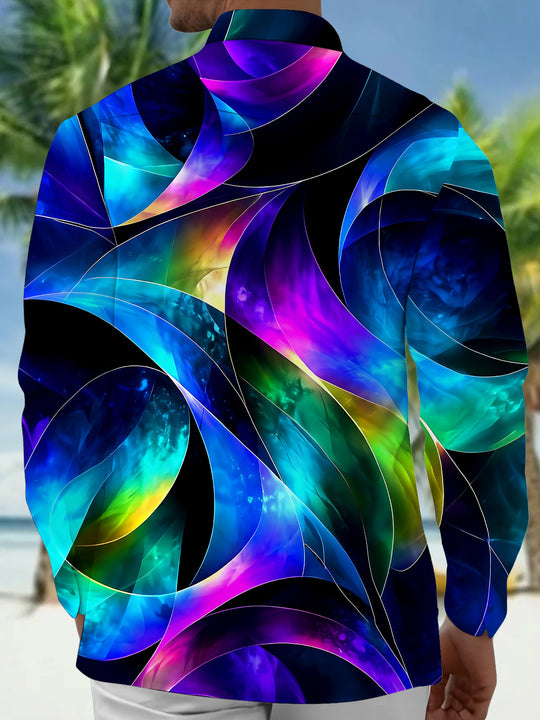 Adaychic Men's Abstract Swirling Colorful Patterns Print Long Sleeve Shirt with Chest Pocket